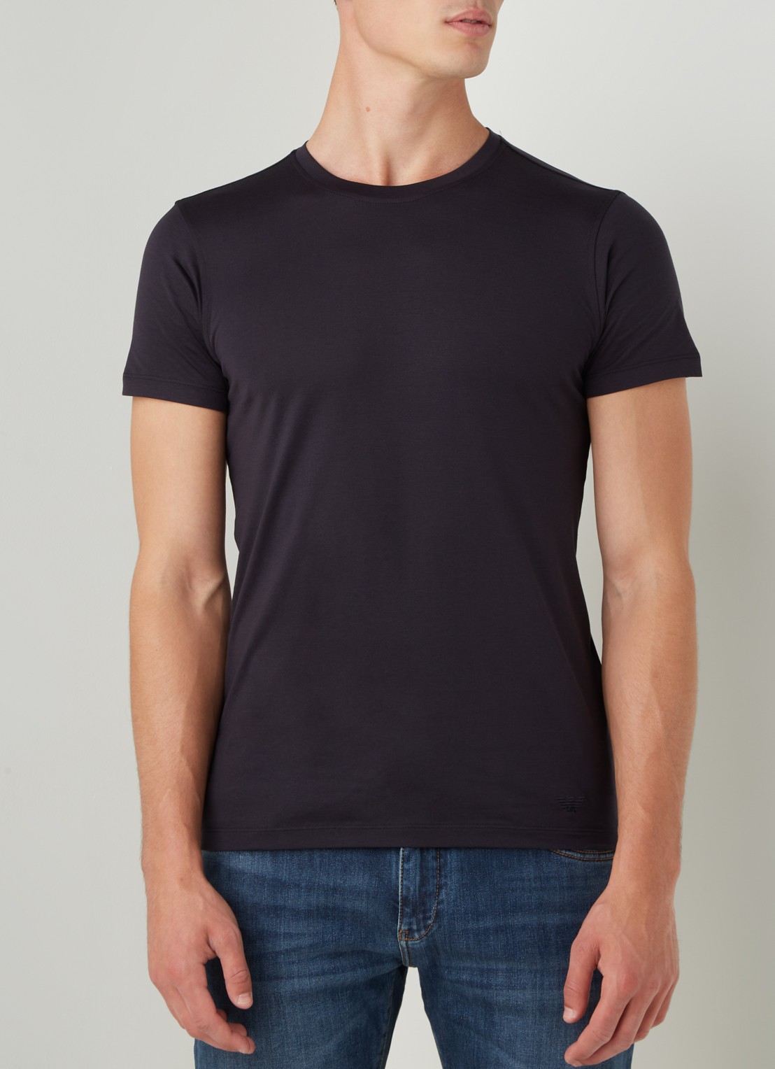 Armani T-shirt in zijdeblend - detail donkerblauw