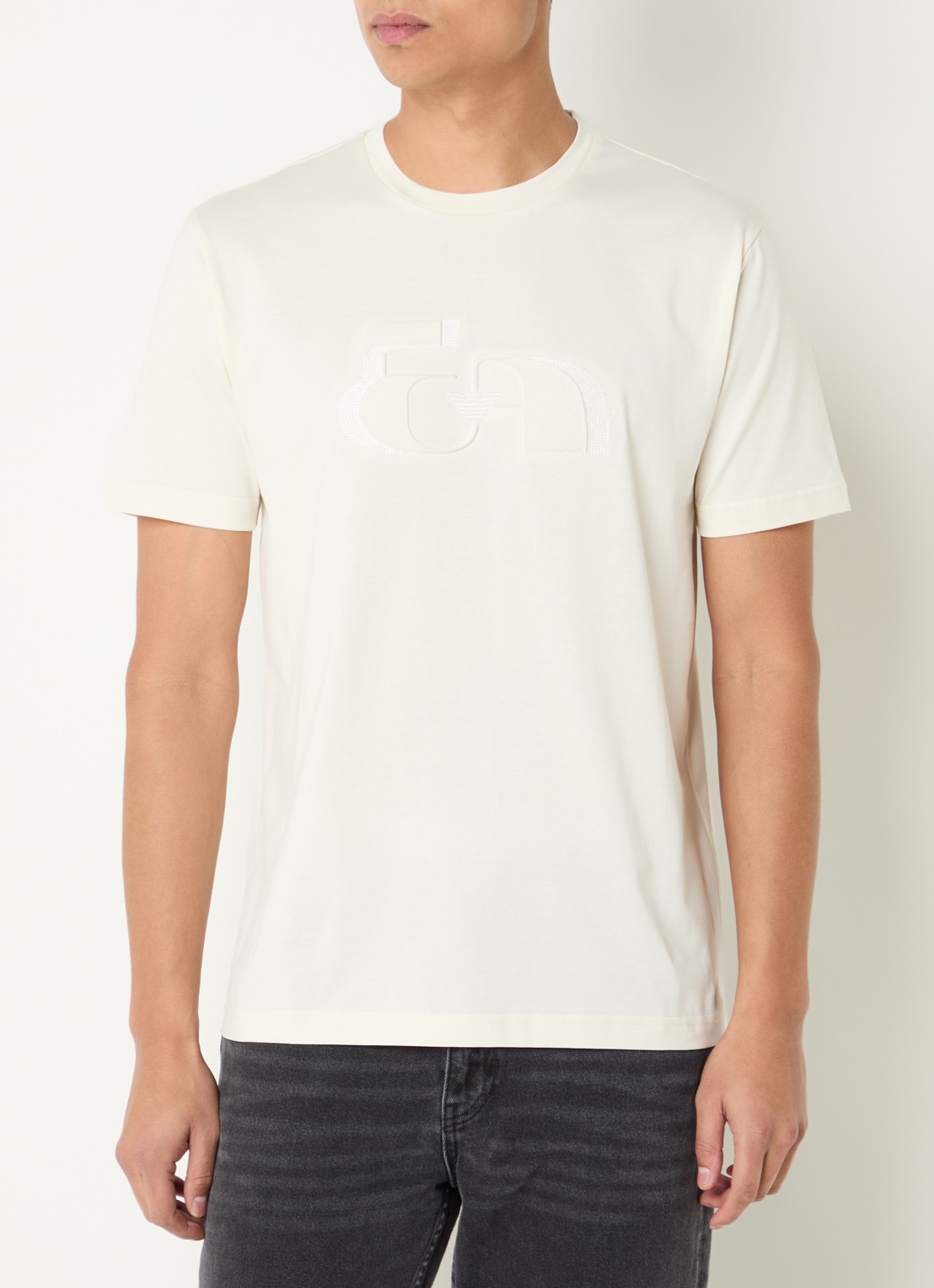 Armani T-shirt met flock logoprint - detail gebroken wit