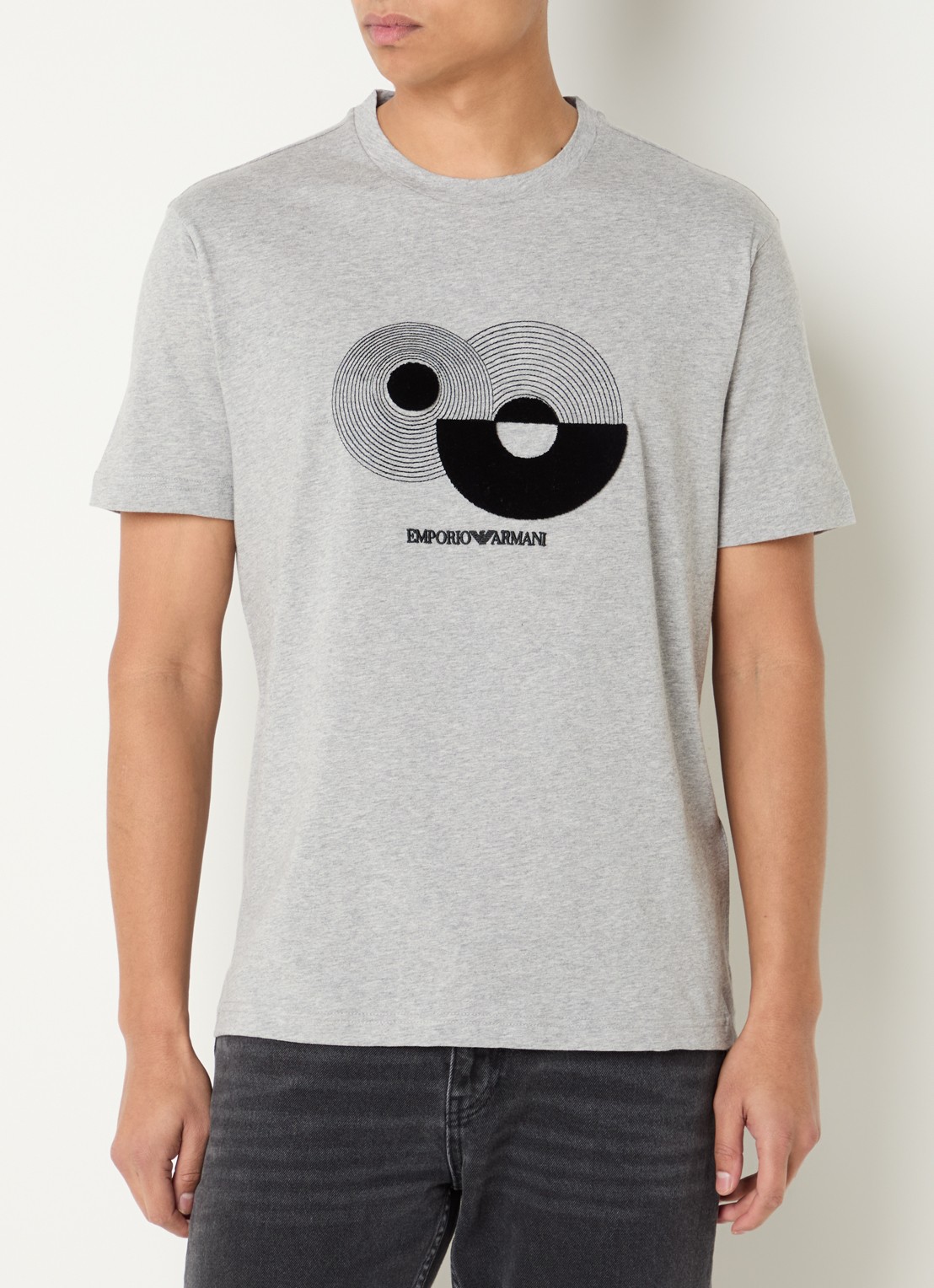 Armani T-shirt met flock logoprint - detail 3 grijsmele