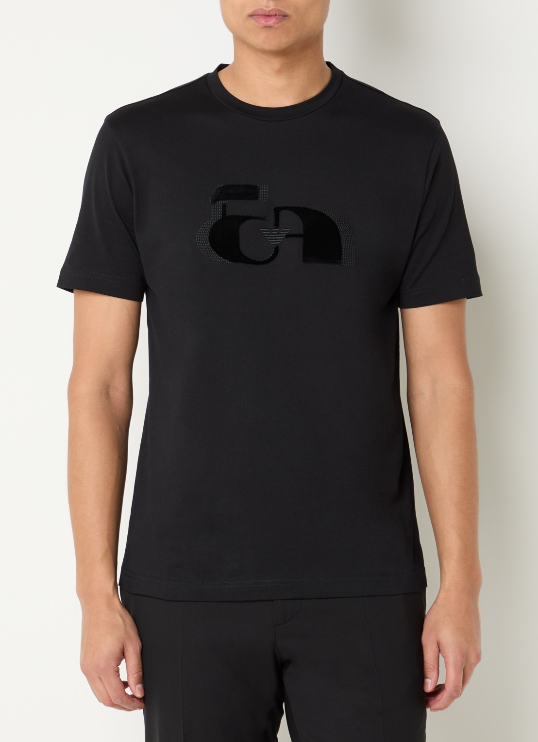 Armani T-shirt met flock logoprint - detail 4 zwart