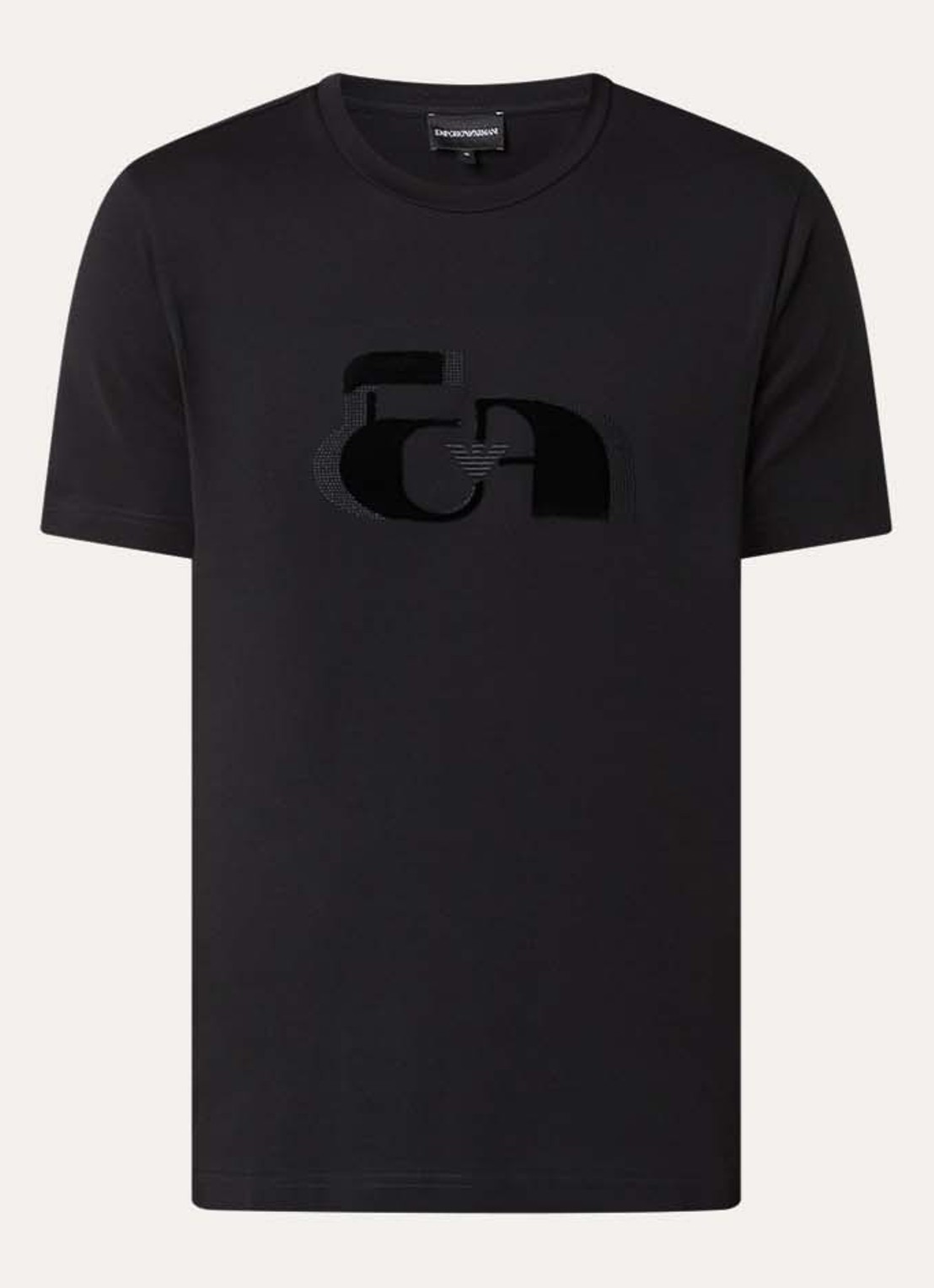 Armani T-shirt met flock logoprint - voorkant 2 zwart