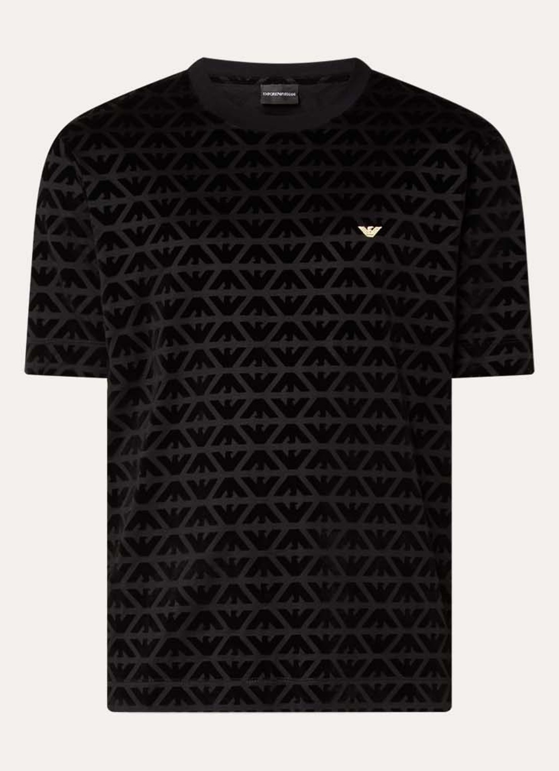 Armani T-shirt met flock logoprint - voorkant 2 zwart