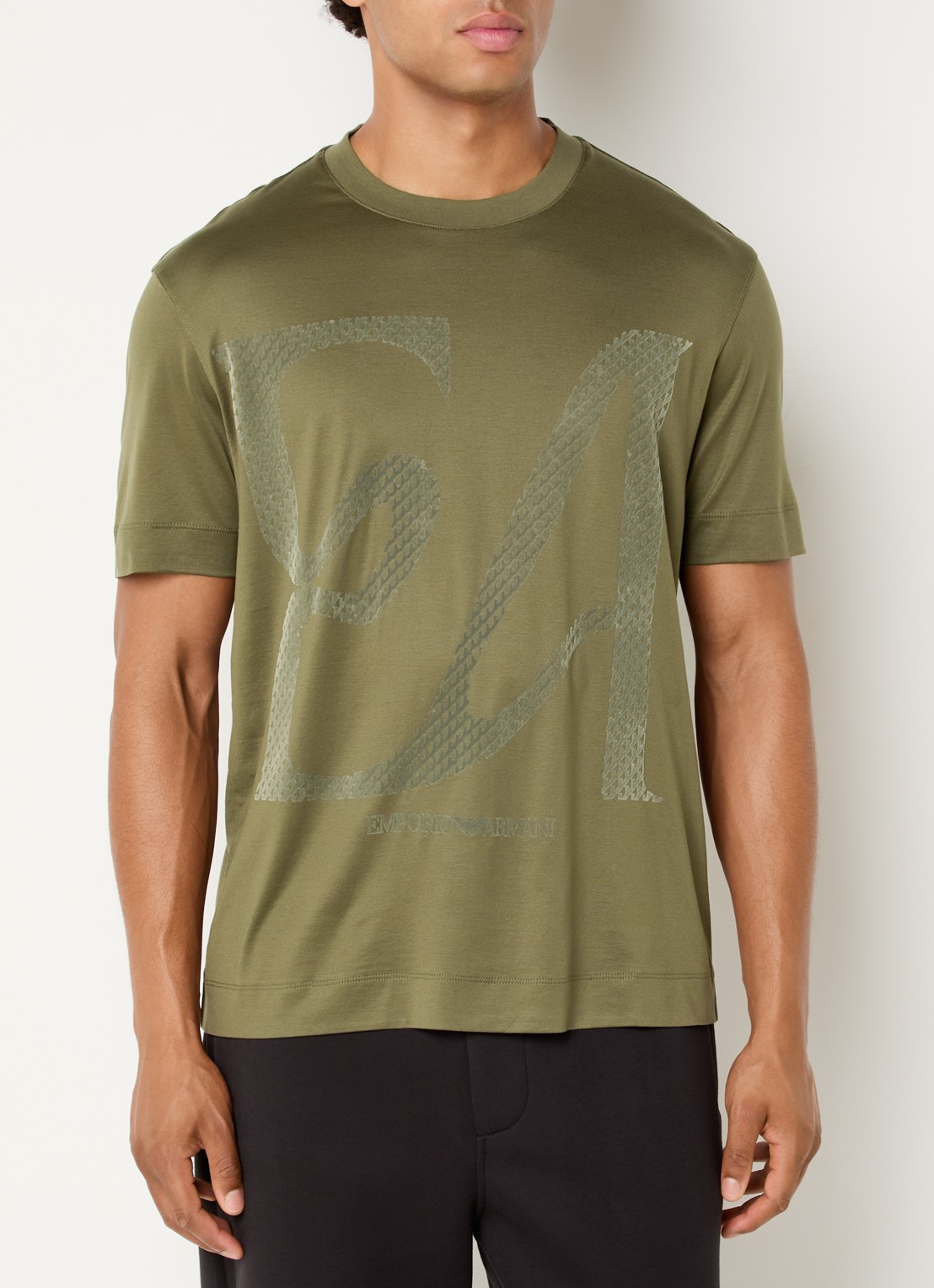 Armani T-shirt met flock logoprint - detail 4 bronsgroen