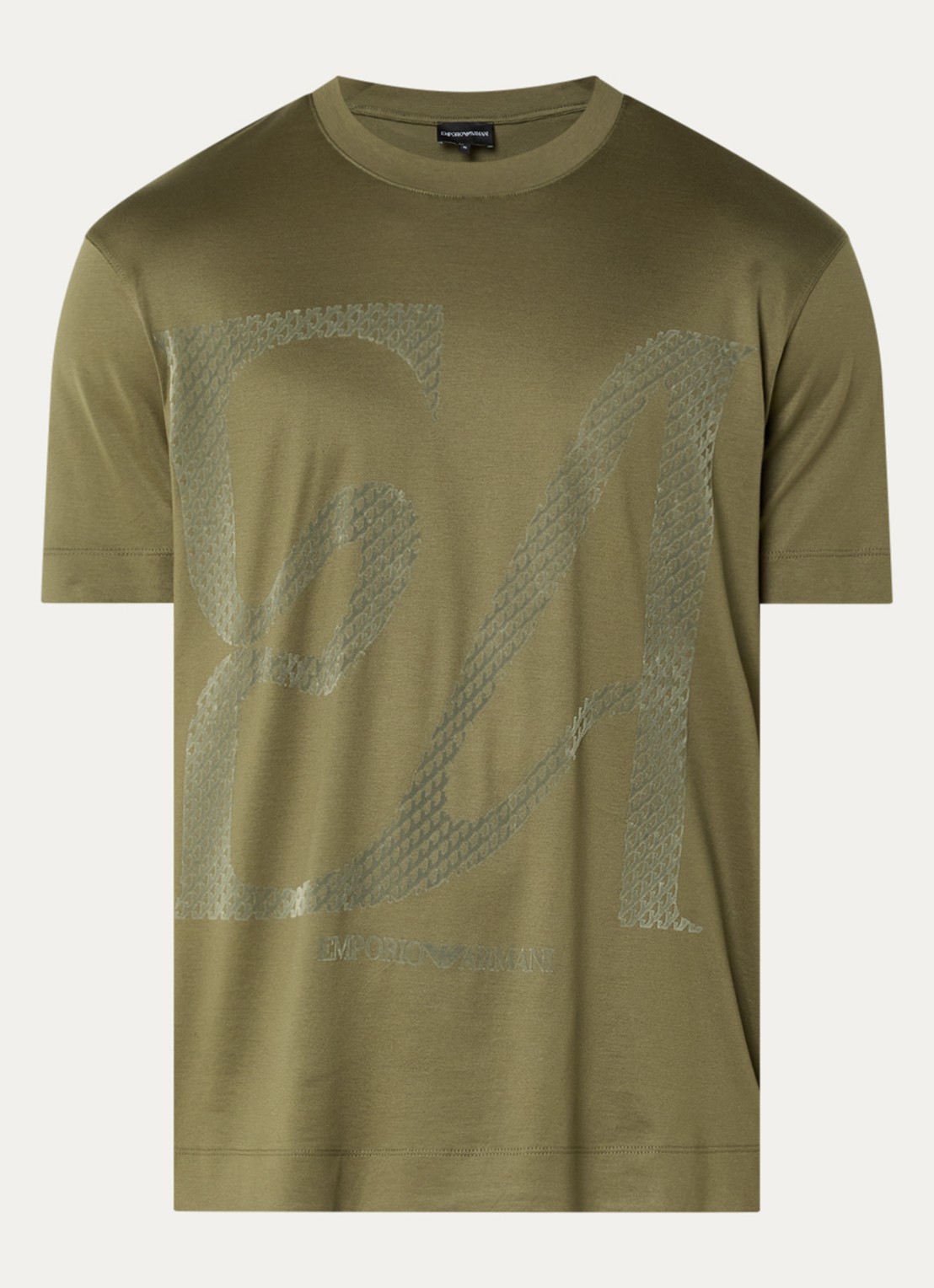 Armani T-shirt met flock logoprint - voorkant 2 bronsgroen