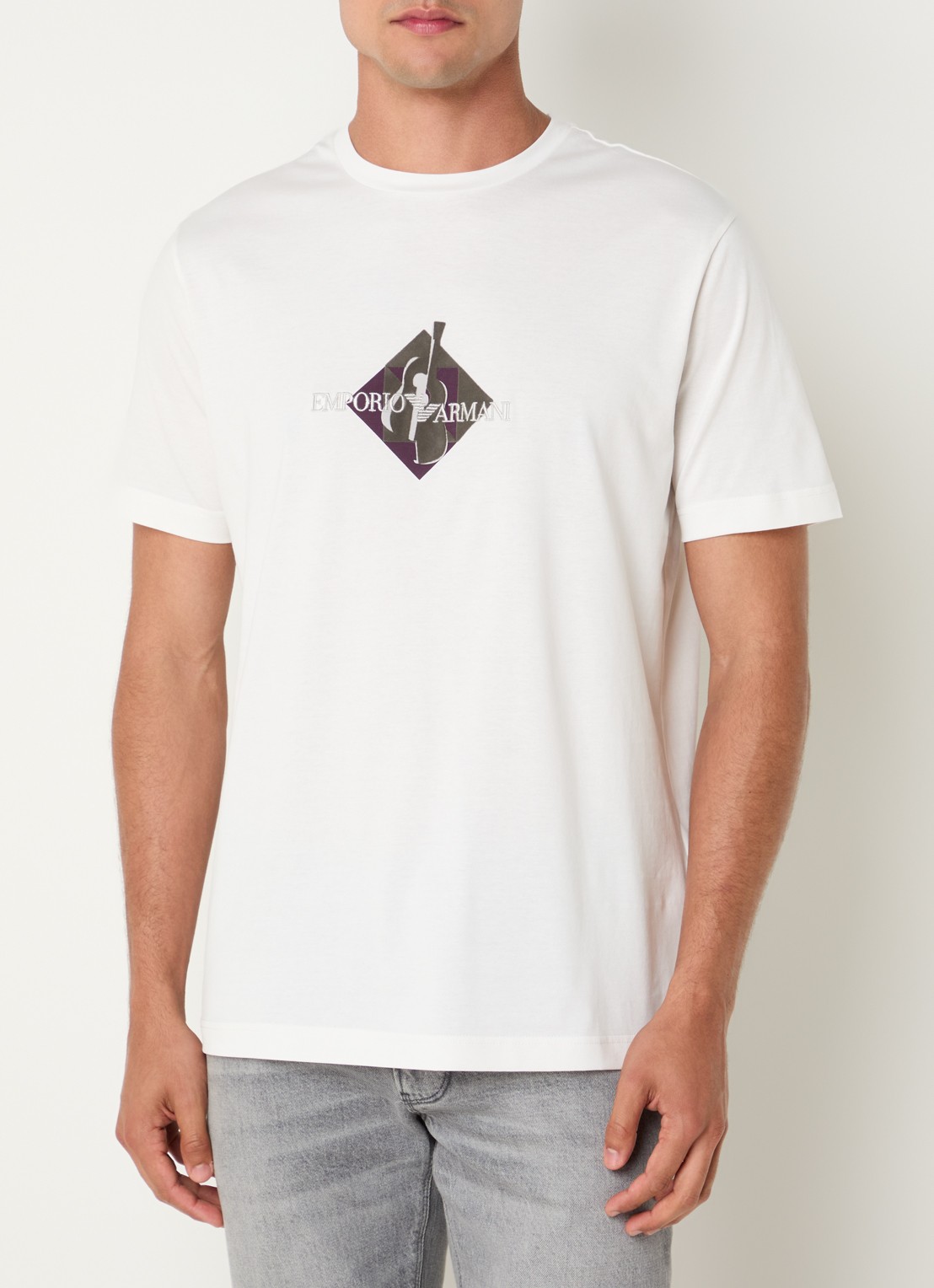 Armani T-shirt met flock logoprint - detail 4 wit