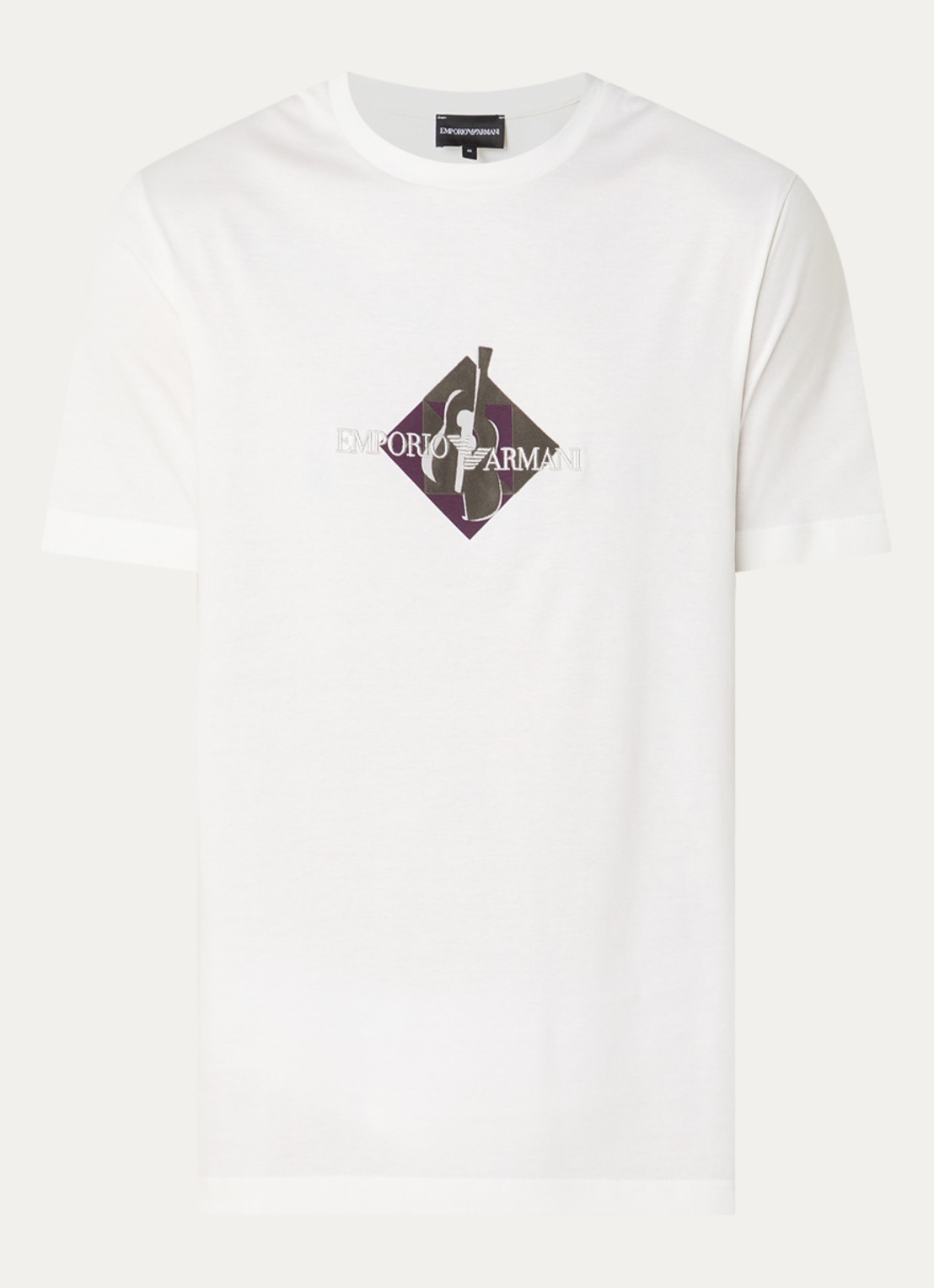 Armani T-shirt met flock logoprint - voorkant wit