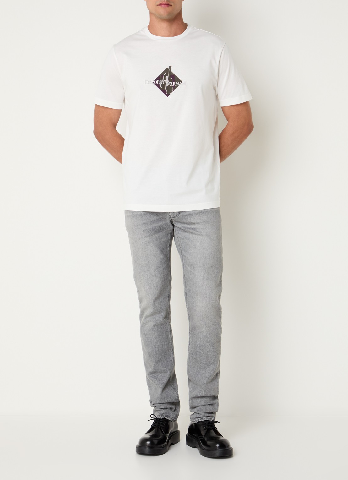 Armani T-shirt met flock logoprint - voorkant 2 wit