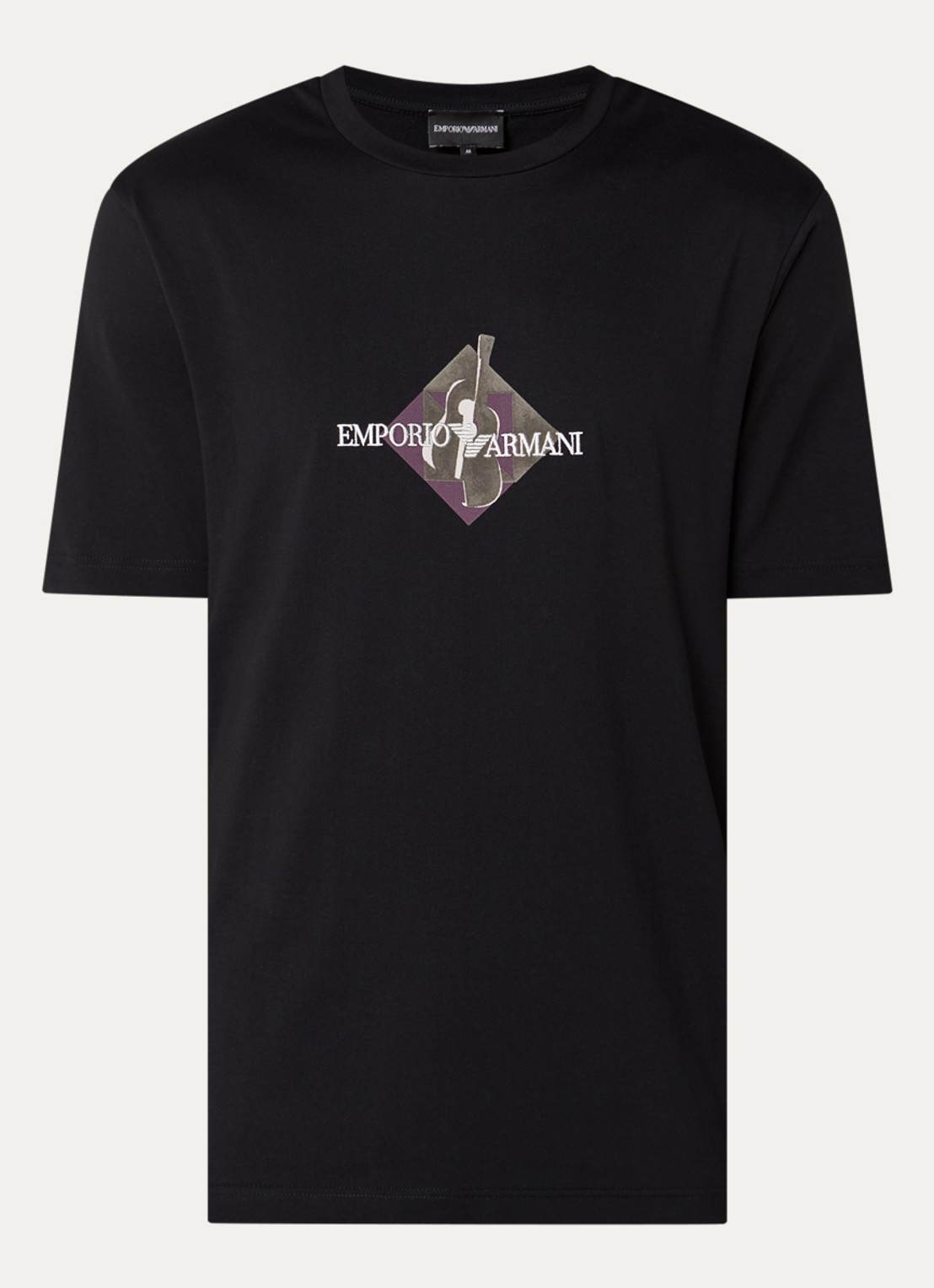 Armani T-shirt met flock logoprint - voorkant 2 zwart