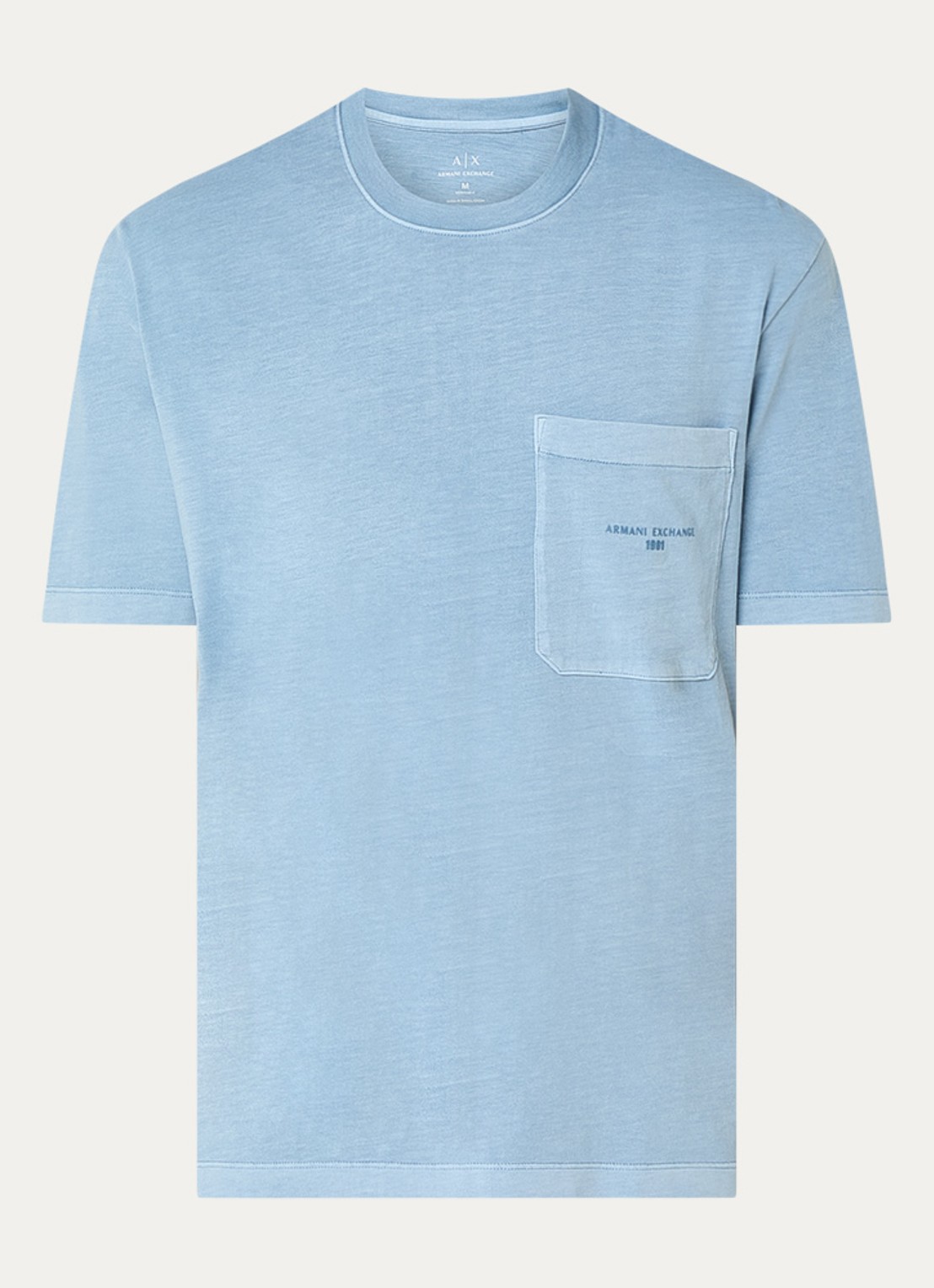 Armani T-shirt met logo- en backprint - voorkant 2 lichtblauw