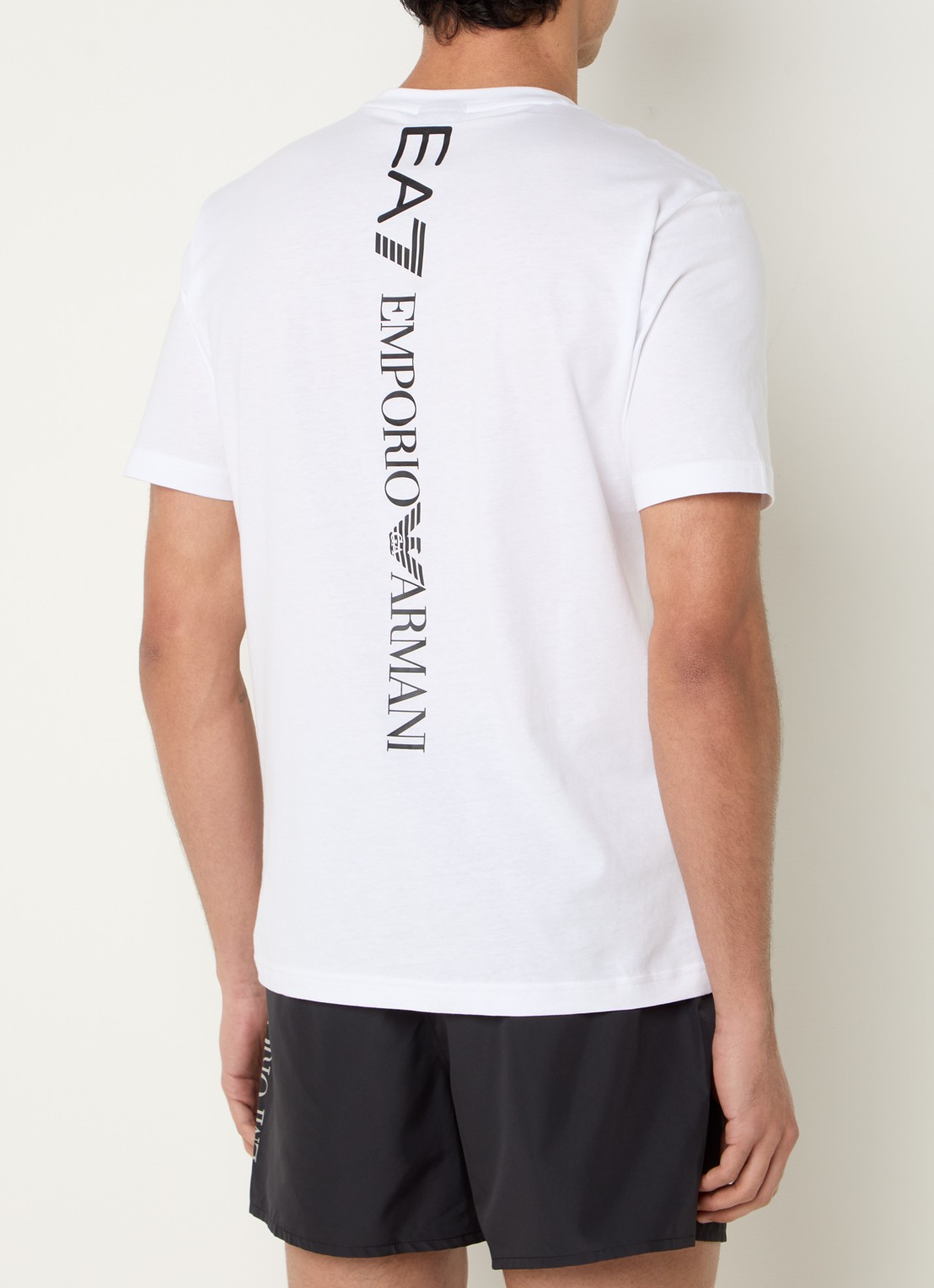 Armani T-shirt met logo- en backprint - detail wit