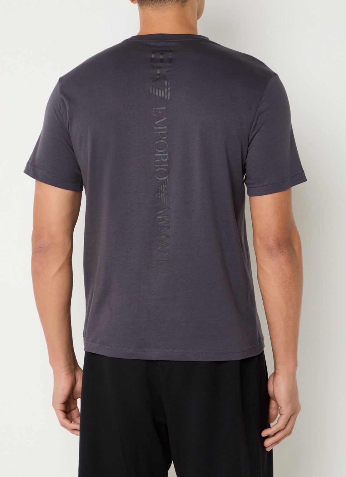 Armani T-shirt met logo- en backprint - detail donkergrijs