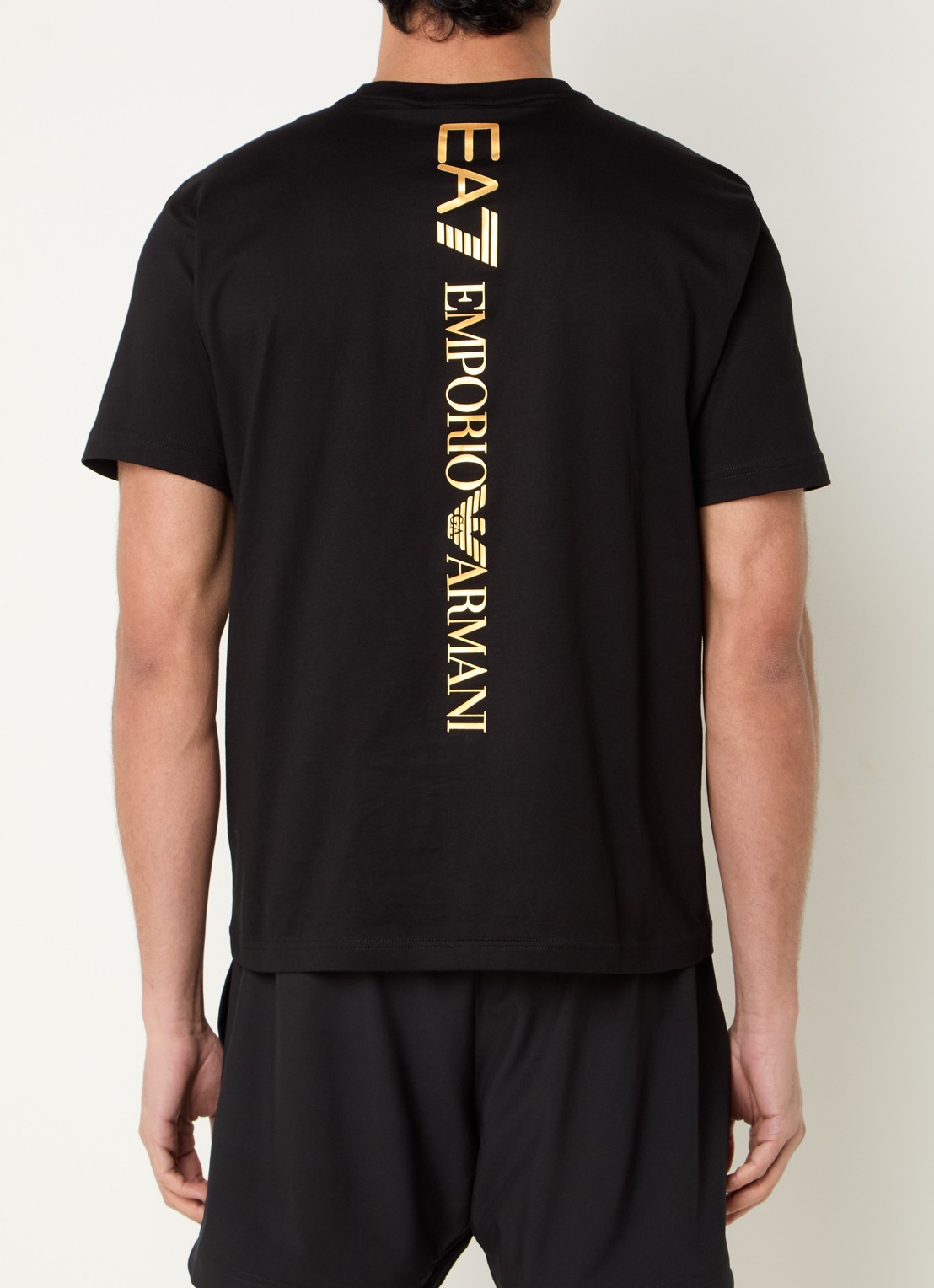 Armani T-shirt met logo- en backprint - detail zwart