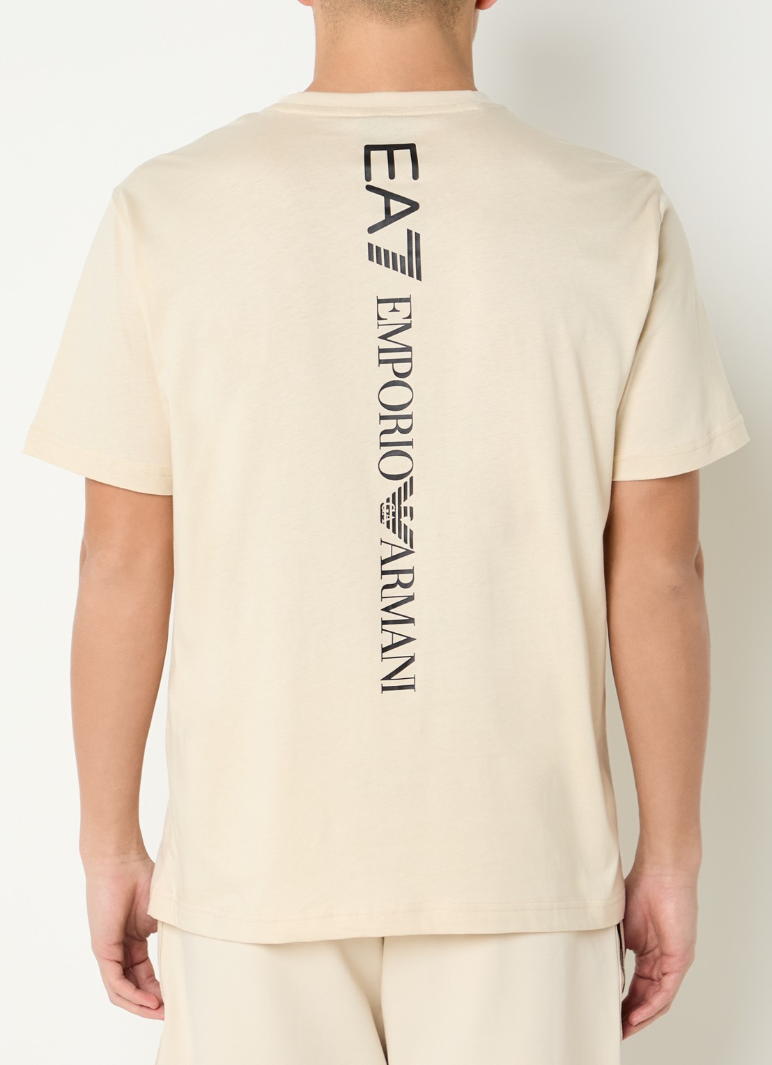 Armani T-shirt met logo- en backprint - achterkant 4 creme