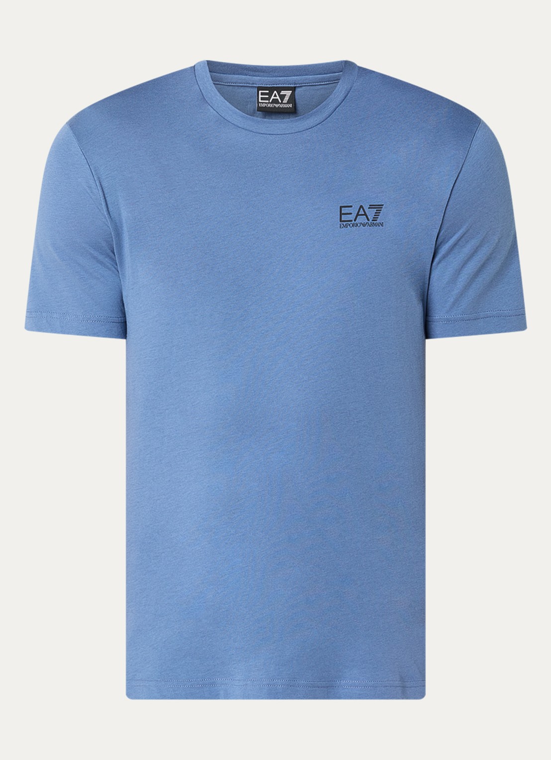 Armani T-shirt met logo- en backprint - voorkant staalblauw