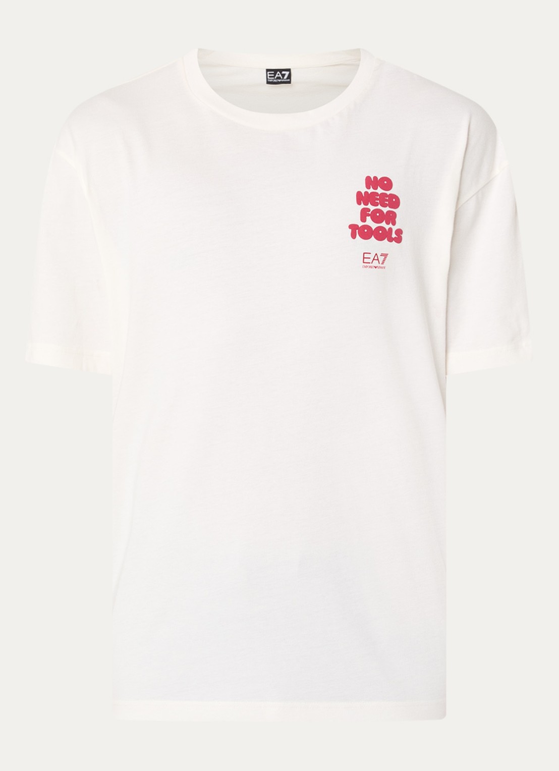 Armani T-shirt met logo- en backprint - voorkant creme