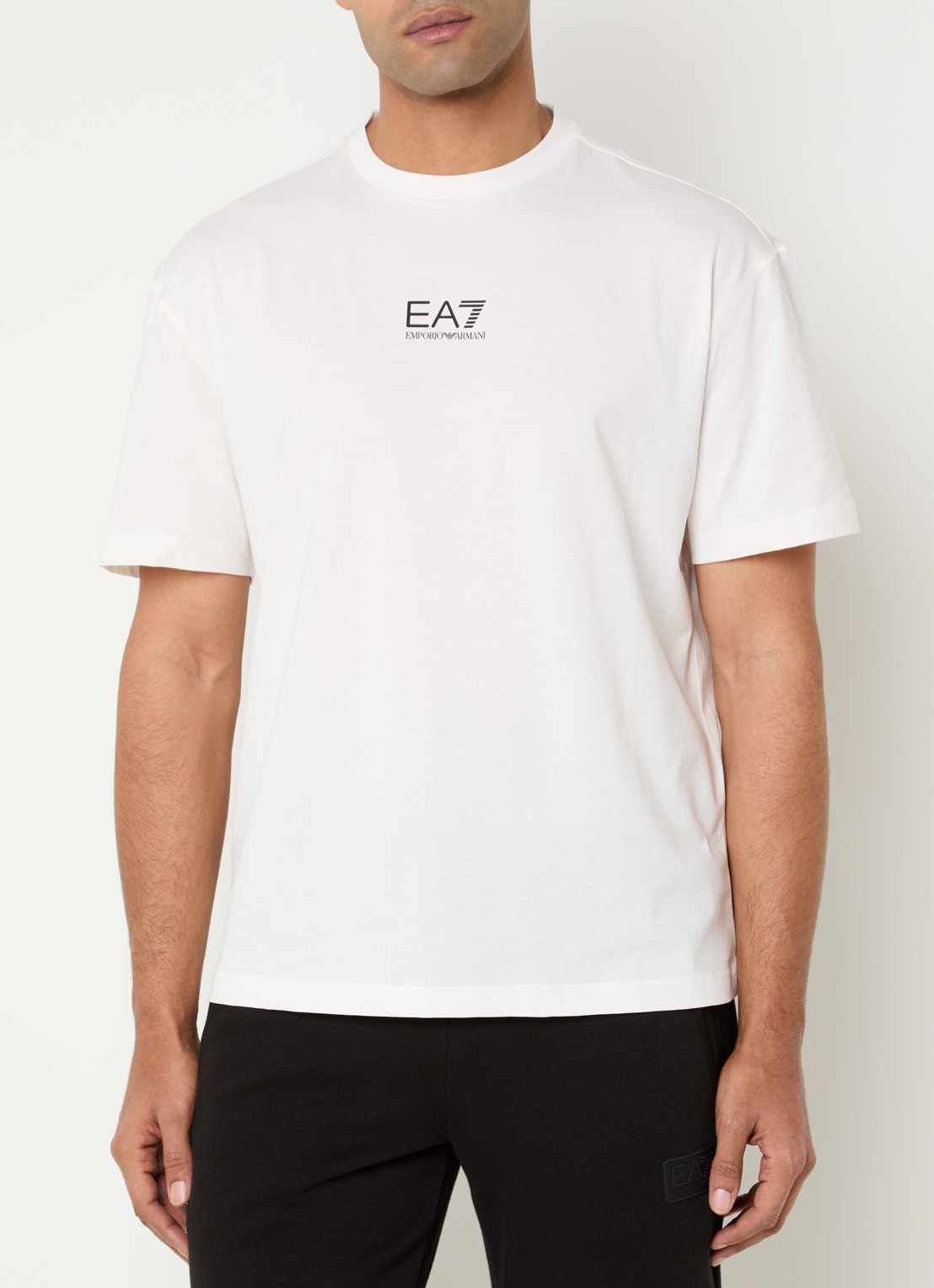 Armani T-shirt met logo- en backprint - achterkant gebroken wit
