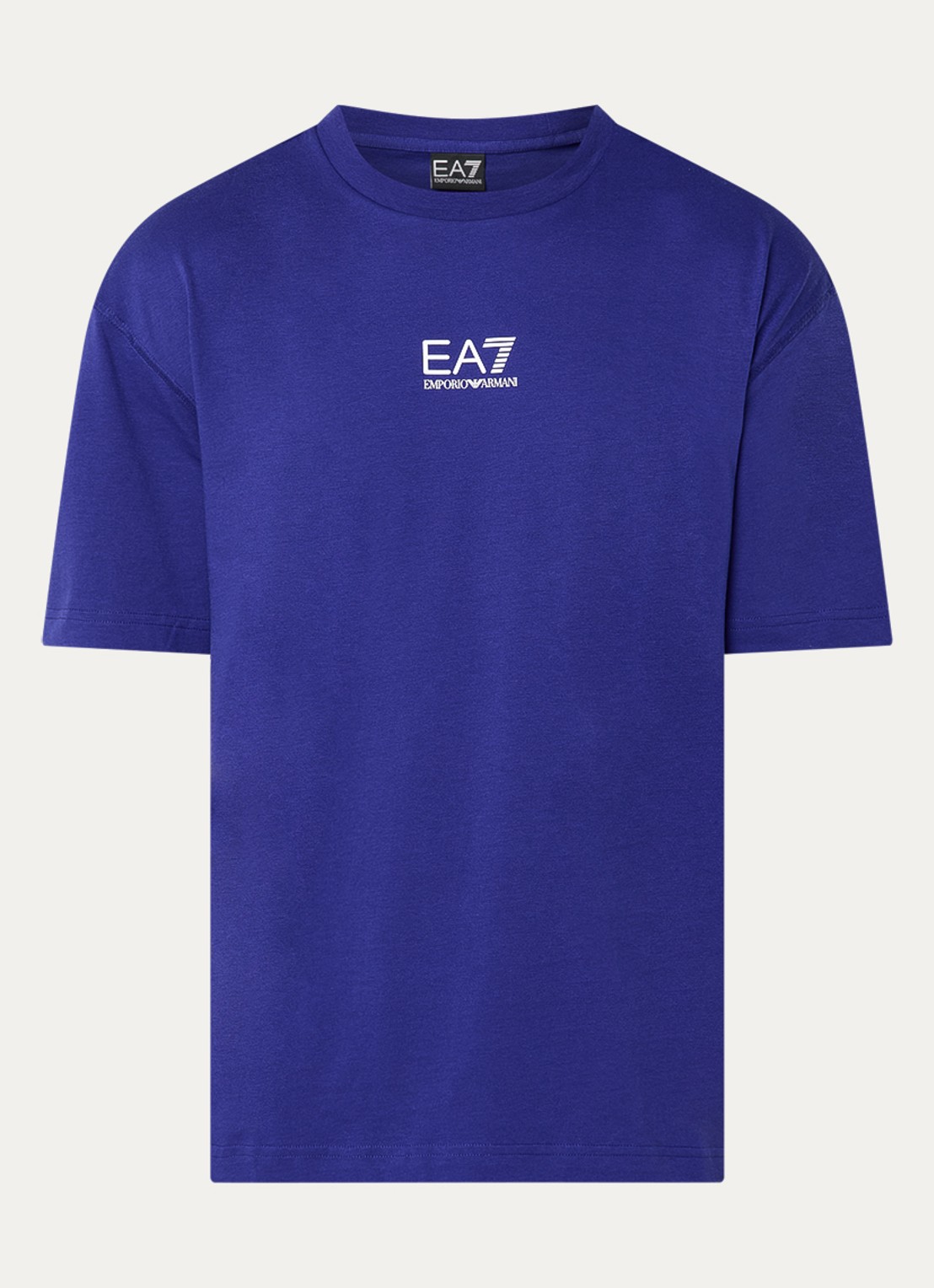 Armani T-shirt met logo- en backprint - voorkant 2 kobaltblauw