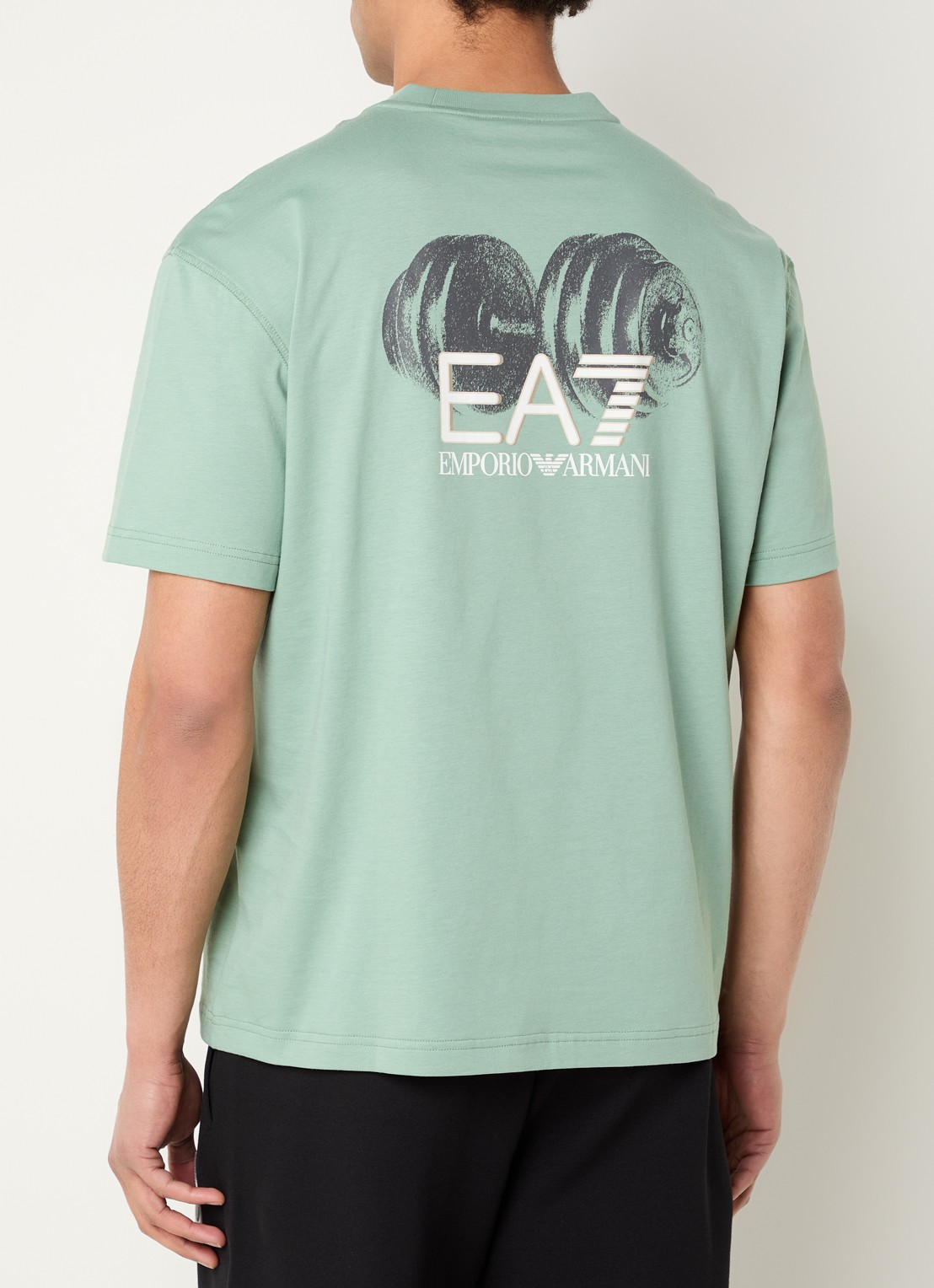 Armani T-shirt met logo- en backprint - detail 3 groen