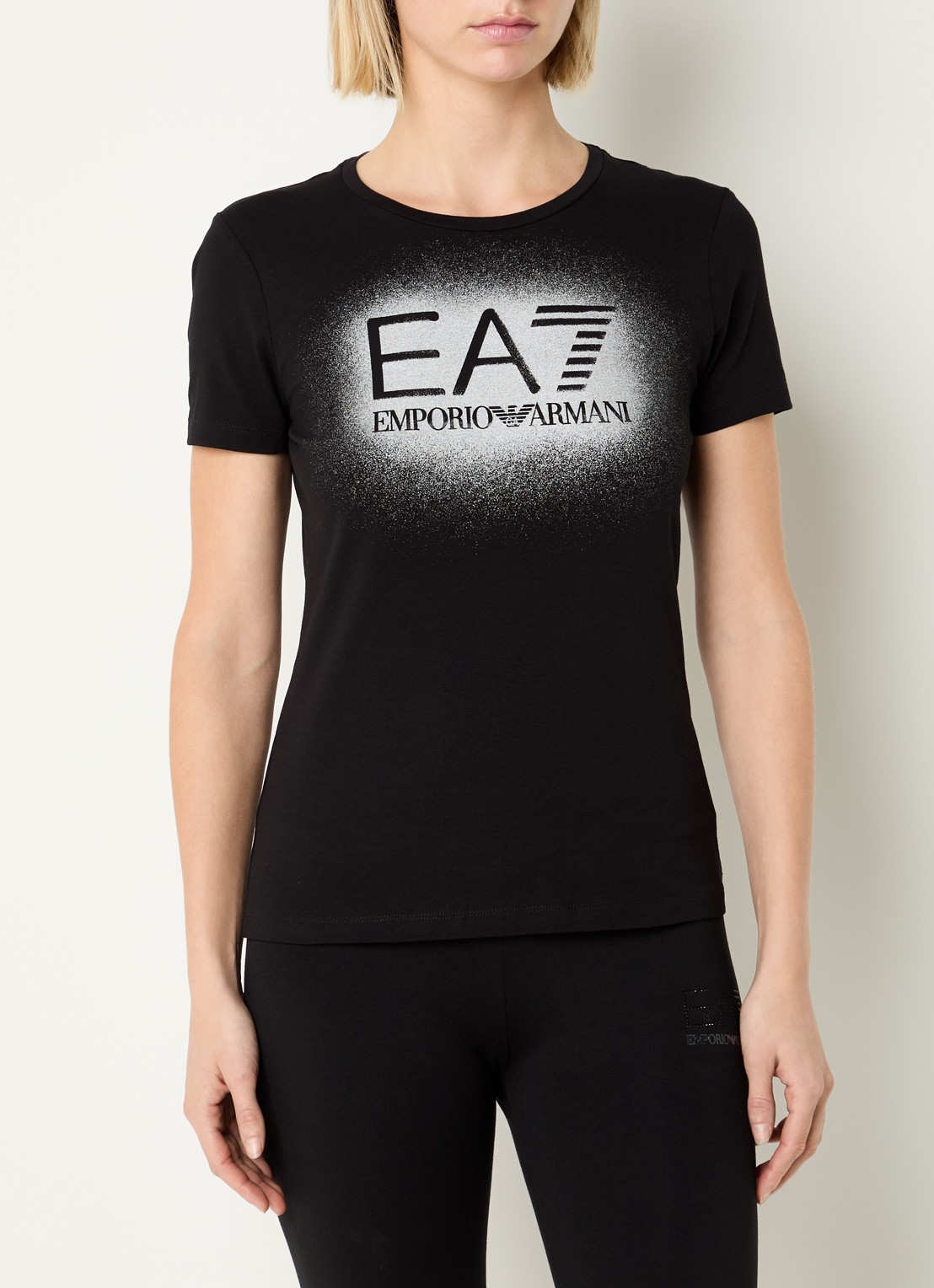 Armani T-shirt met logo en lurex - detail diepzwart