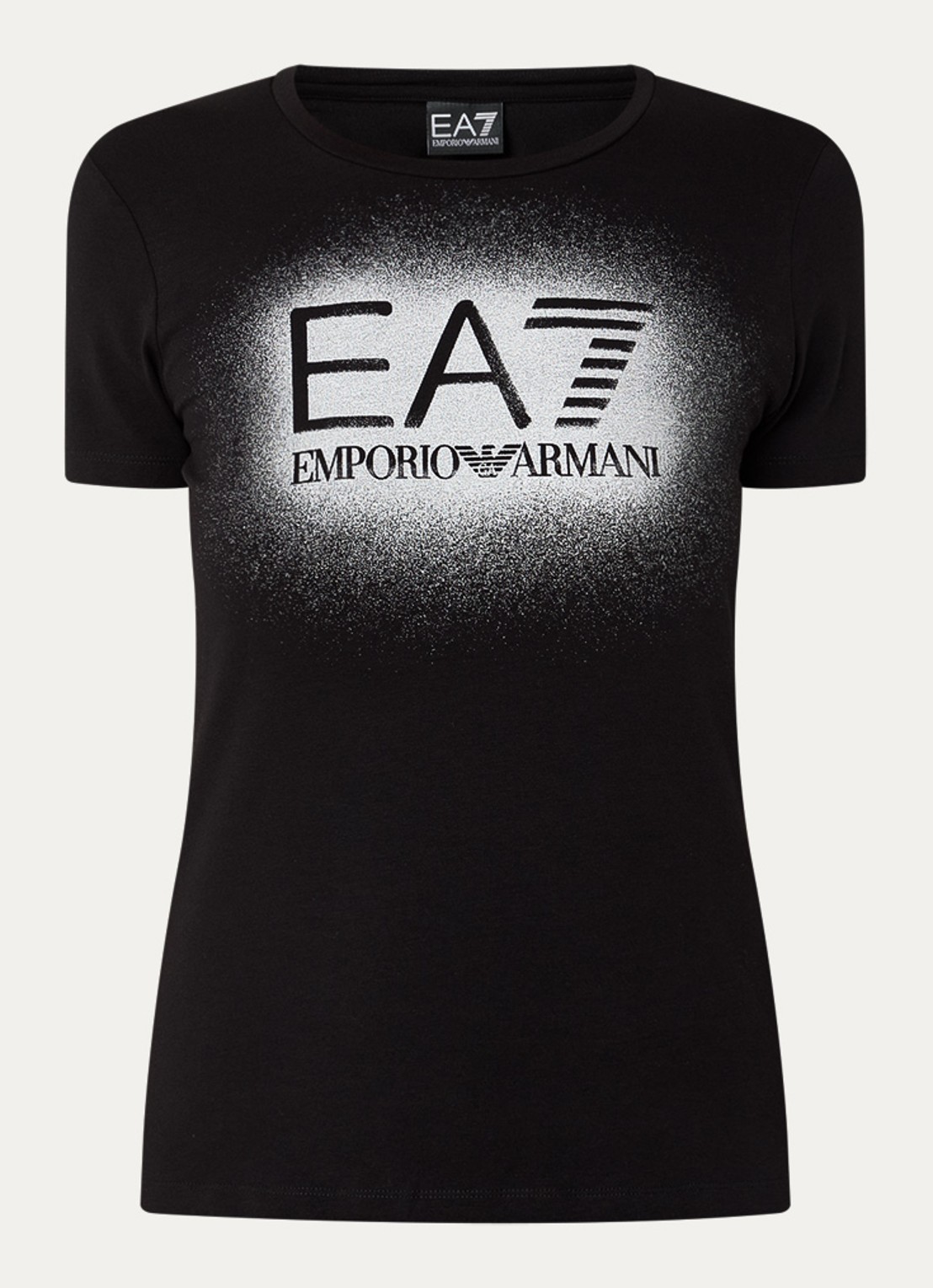 Armani T-shirt met logo en lurex - voorkant 2 diepzwart