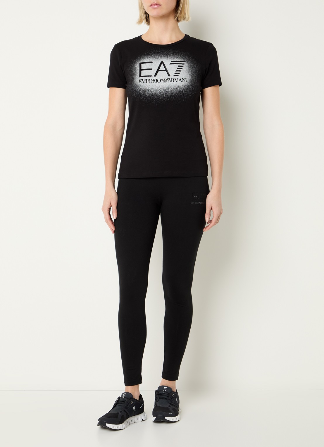 Armani T-shirt met logo en lurex - voorkant 3 diepzwart