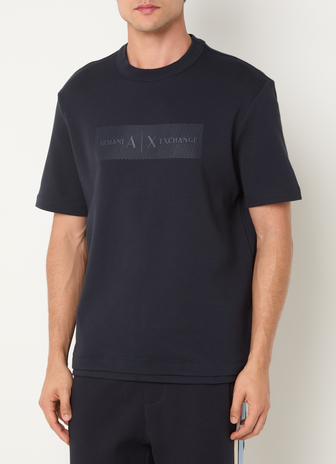 Armani T-shirt met logo en structuur - detail 4 donkerblauw