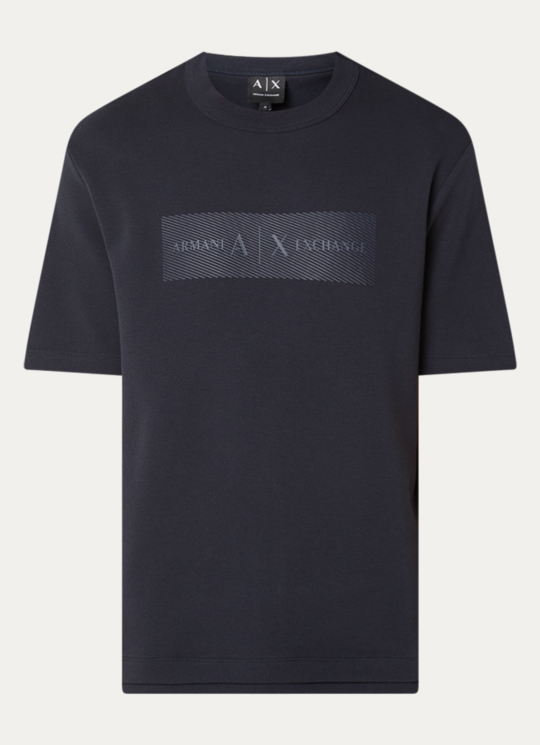 Armani T-shirt met logo en structuur - voorkant donkerblauw