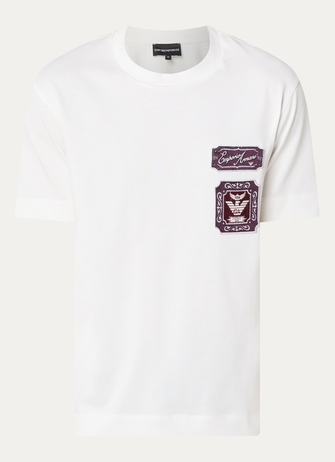 Armani T-shirt met logobordring - voorkant wit