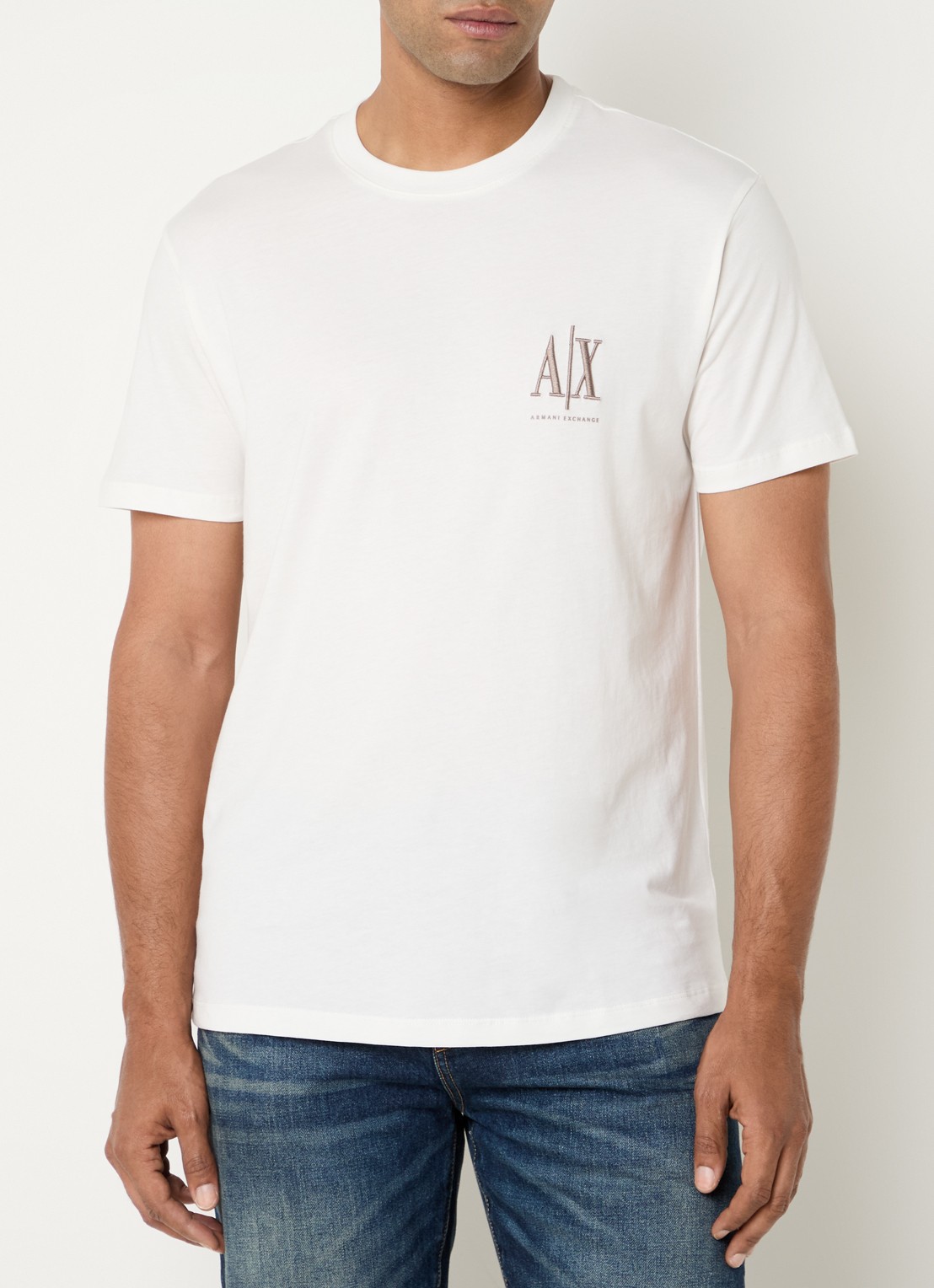 Armani T-shirt met logoborduring - detail 4 gebroken wit