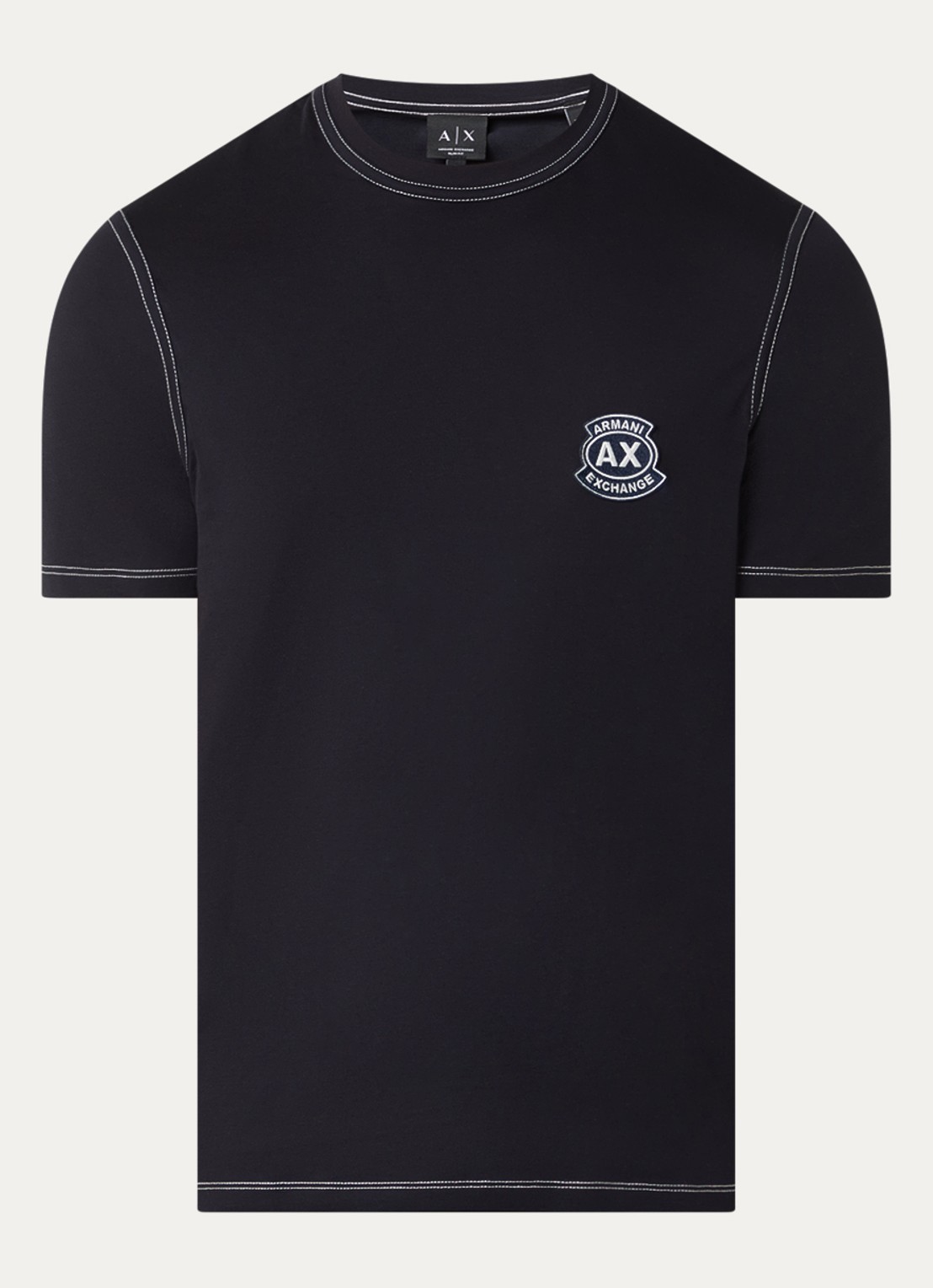 Armani T-shirt met logoborduring - voorkant donkerblauw