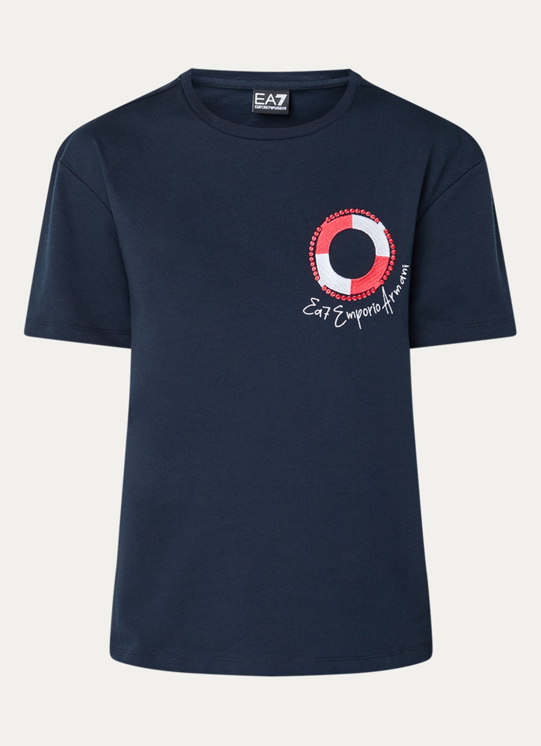 Armani T-shirt met logoborduring - voorkant donkerblauw
