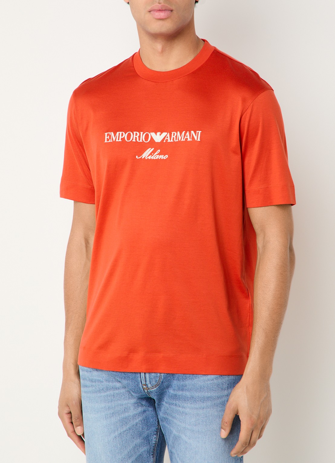 Armani T-shirt  met logoborduring - detail 4 oranjerood