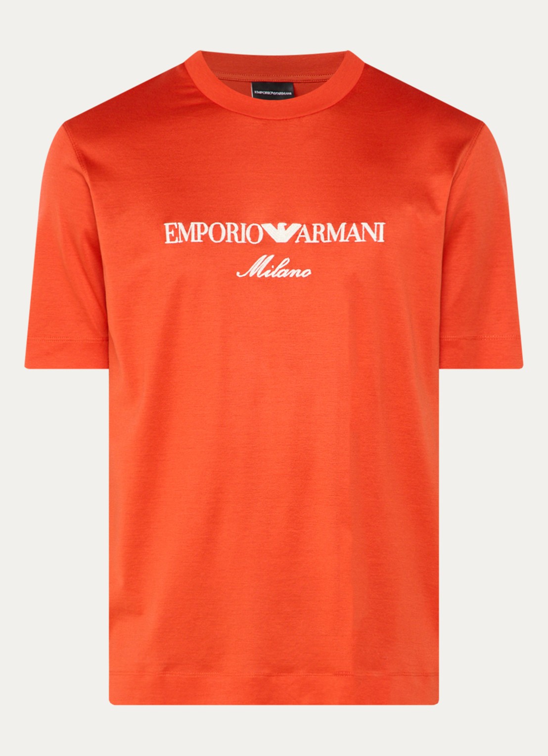 Armani T-shirt  met logoborduring - voorkant oranjerood