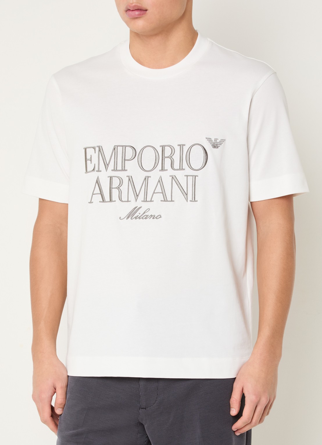 Armani T-shirt met logoborduring - detail 3 wit
