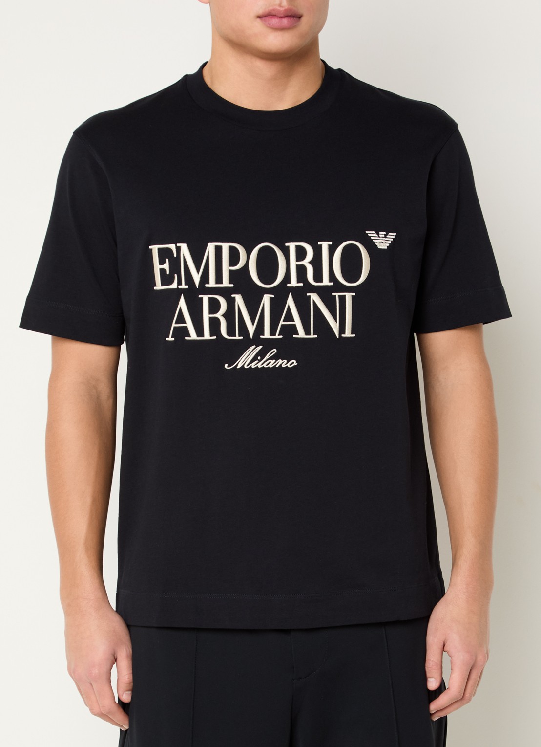 Armani T-shirt met logoborduring - detail 4 zwart
