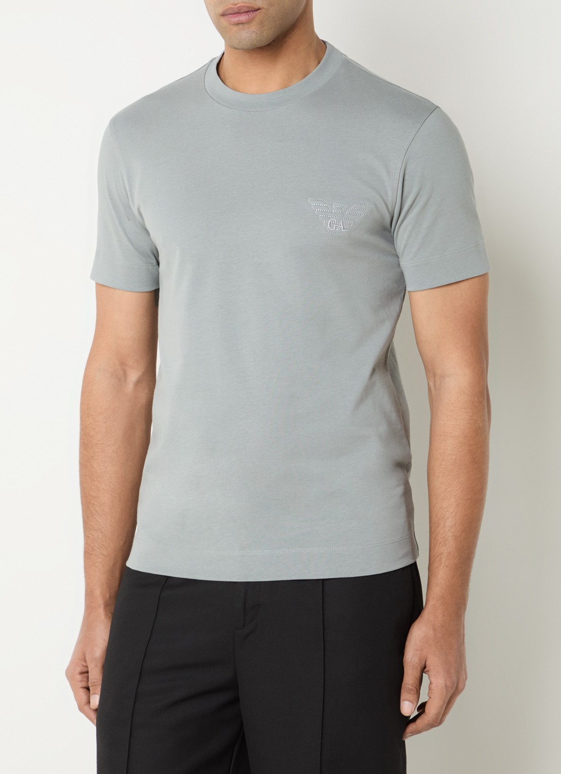 Armani T-shirt met logoborduring - detail 4 lichtgrijs