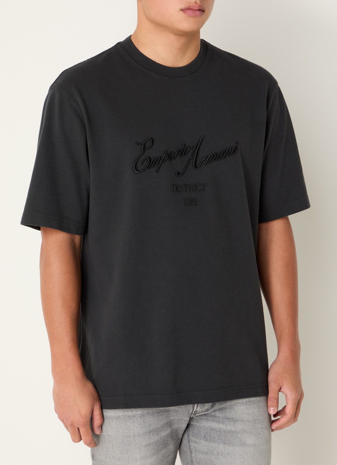 Armani T-shirt met logoborduring - detail 3 antraciet