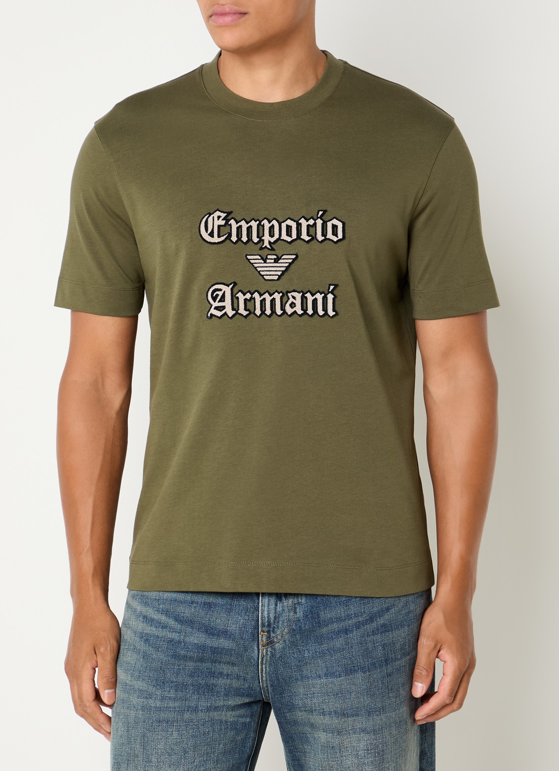 Armani T-shirt met logoborduring - detail 4 bronsgroen