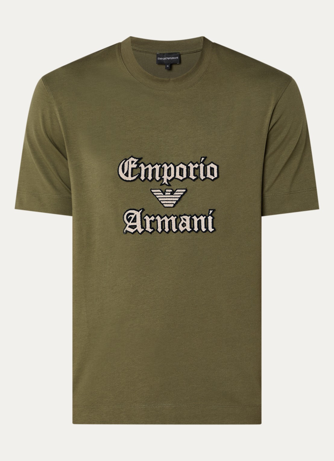 Armani T-shirt met logoborduring - voorkant bronsgroen