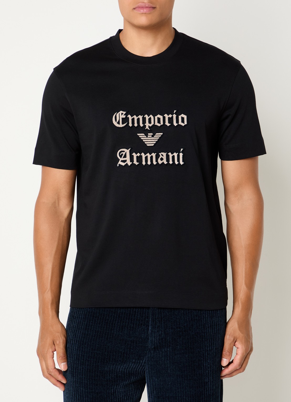 Armani T-shirt met logoborduring - detail zwart