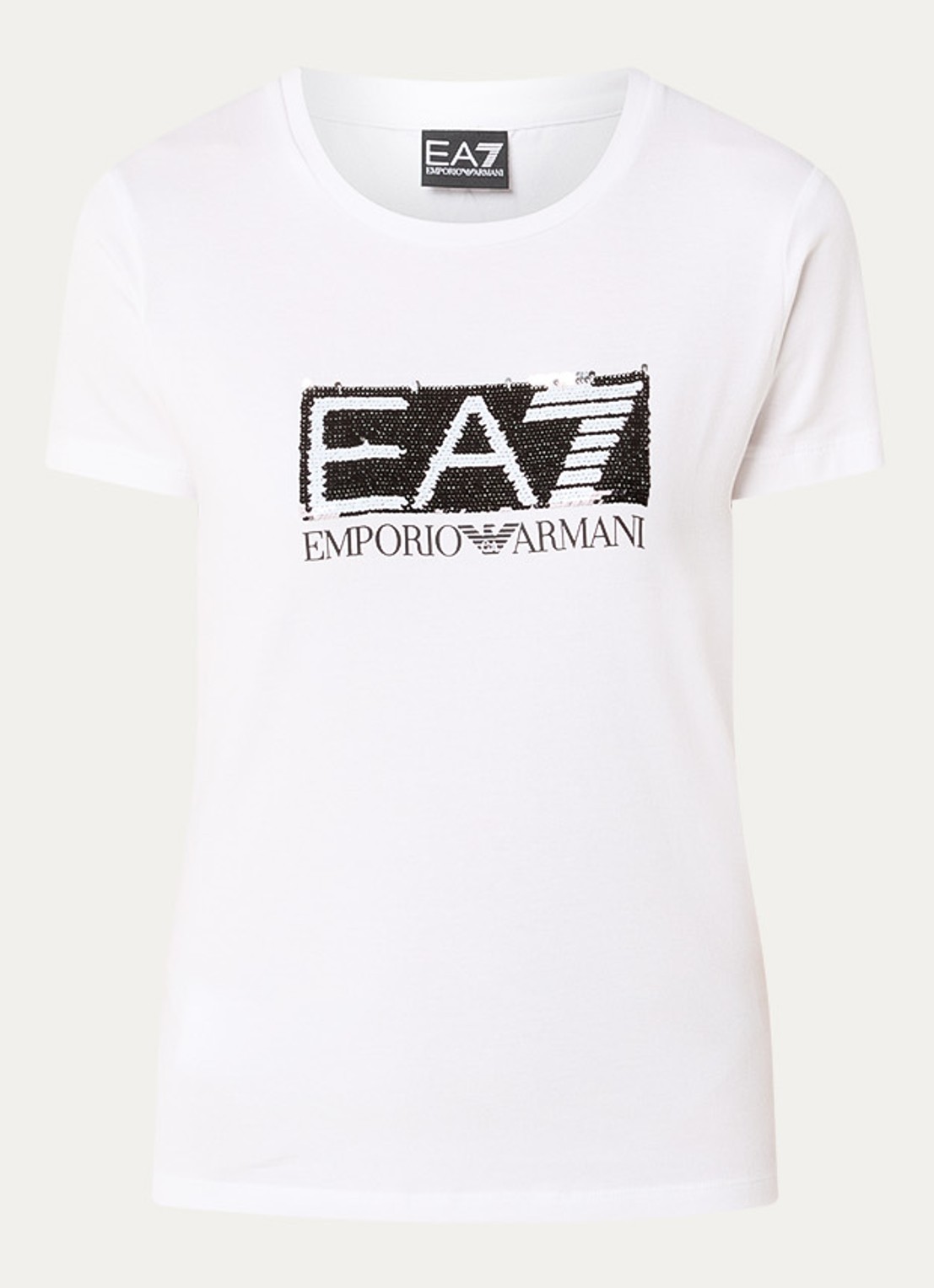 Armani T-shirt met logoprint en pailletten - voorkant 2 wit