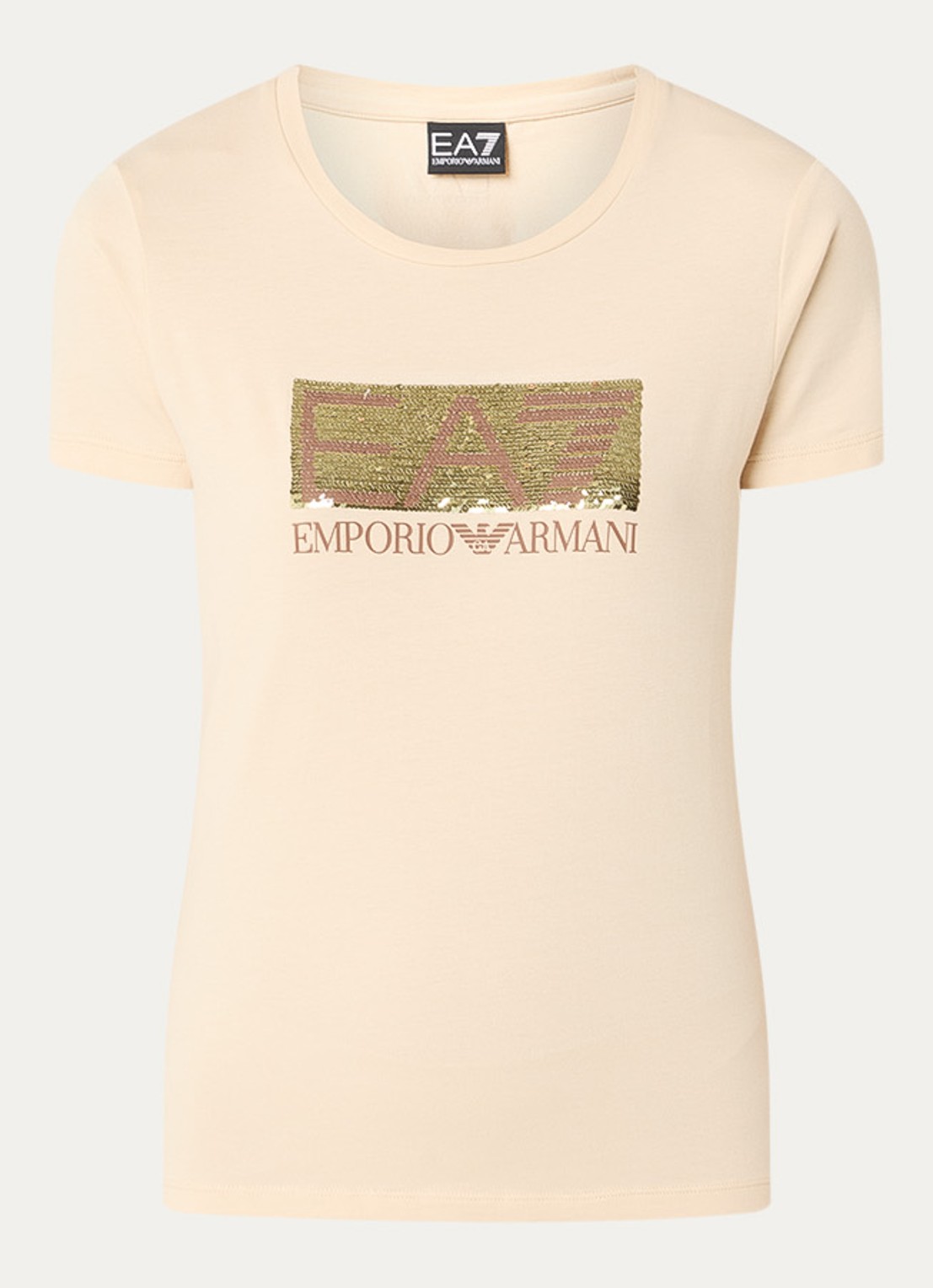 Armani T-shirt met logoprint en pailletten - voorkant 2 beige