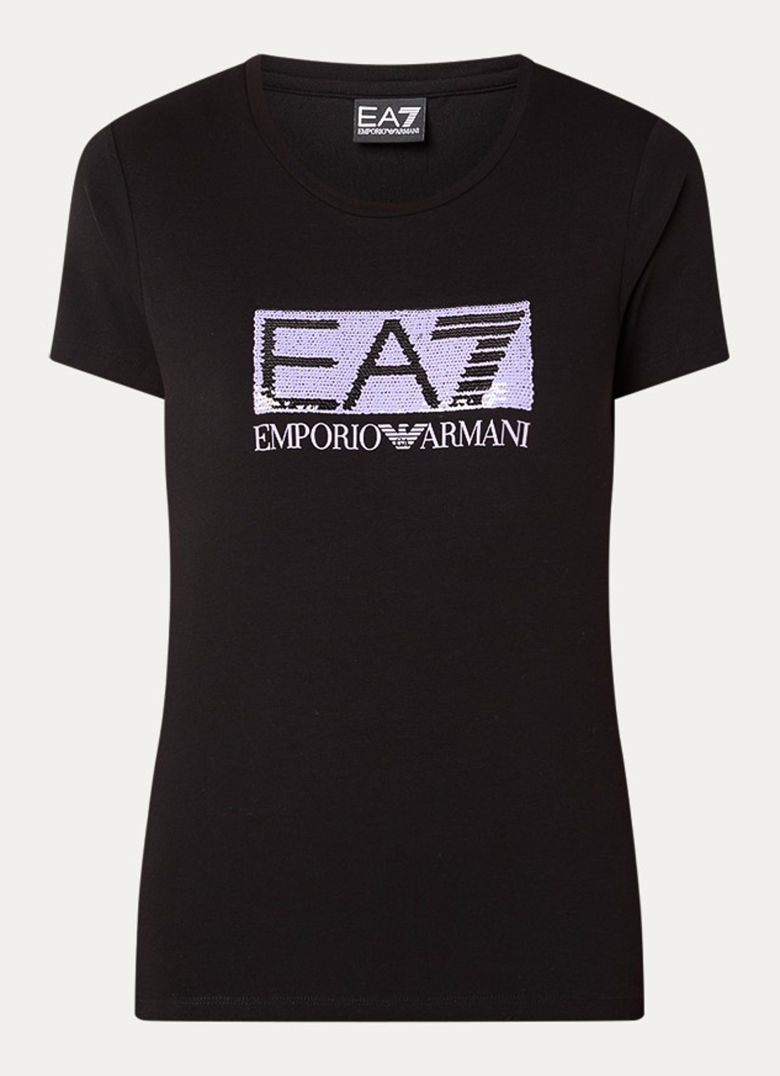 Armani T-shirt met logoprint en pailletten - voorkant 2 zwart