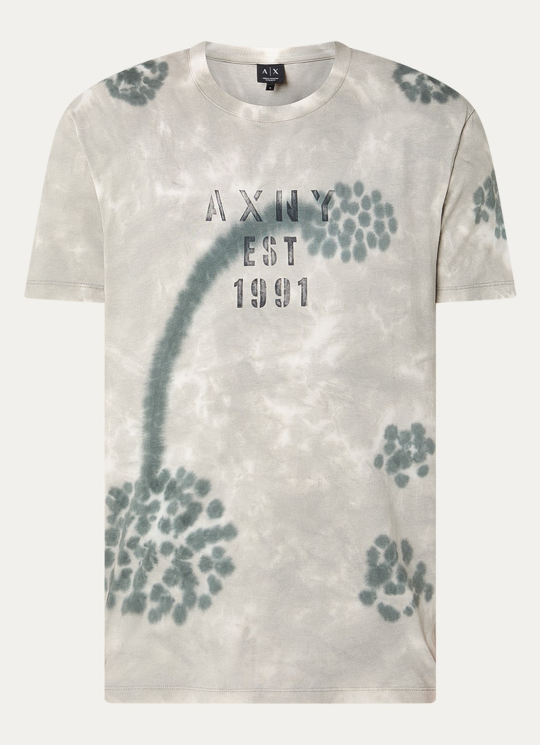 Armani T-shirt met logoprint en tie-dye dessin - voorkant 2 lichtgrijs