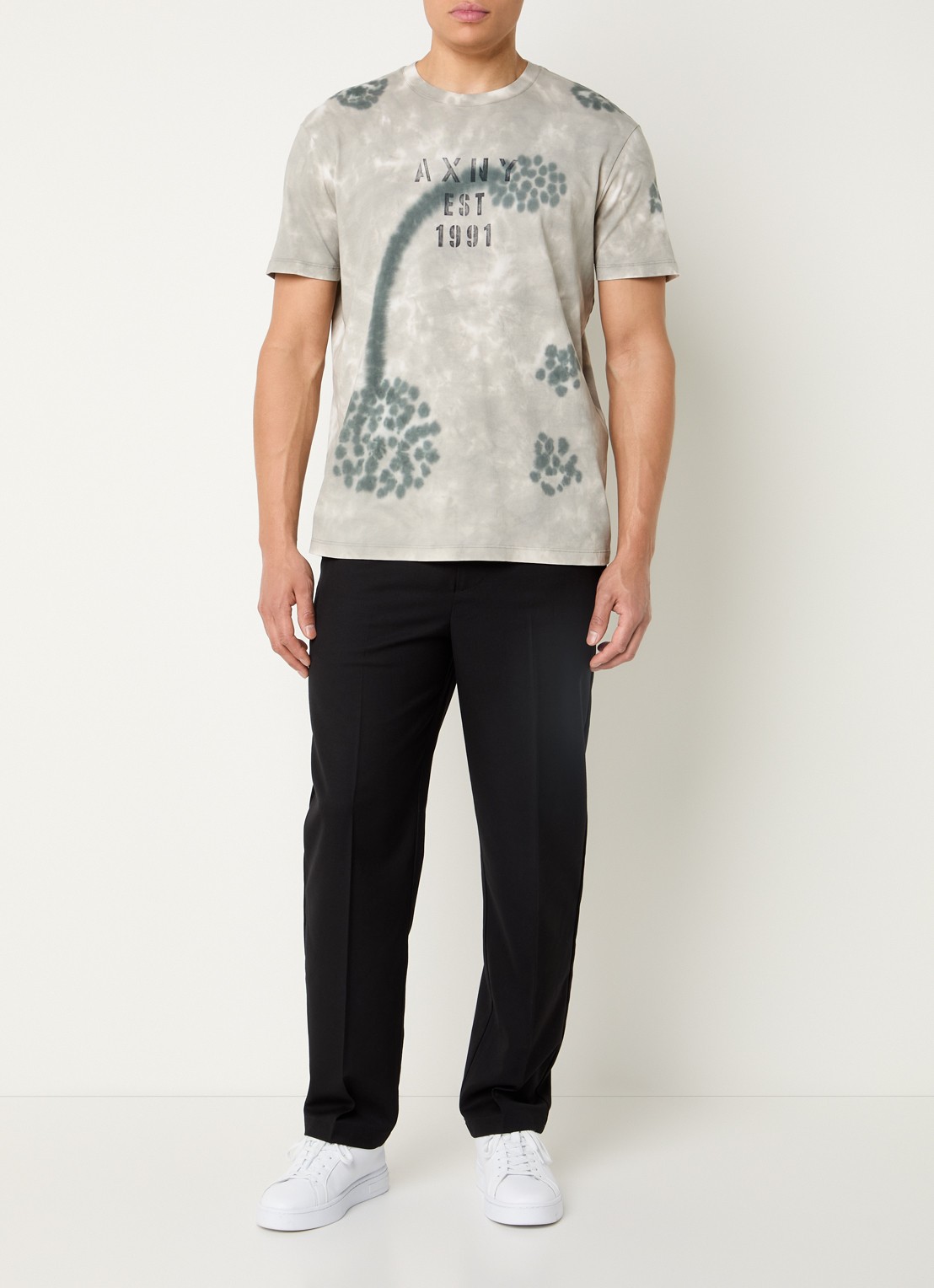 Armani T-shirt met logoprint en tie-dye dessin - voorkant 3 lichtgrijs