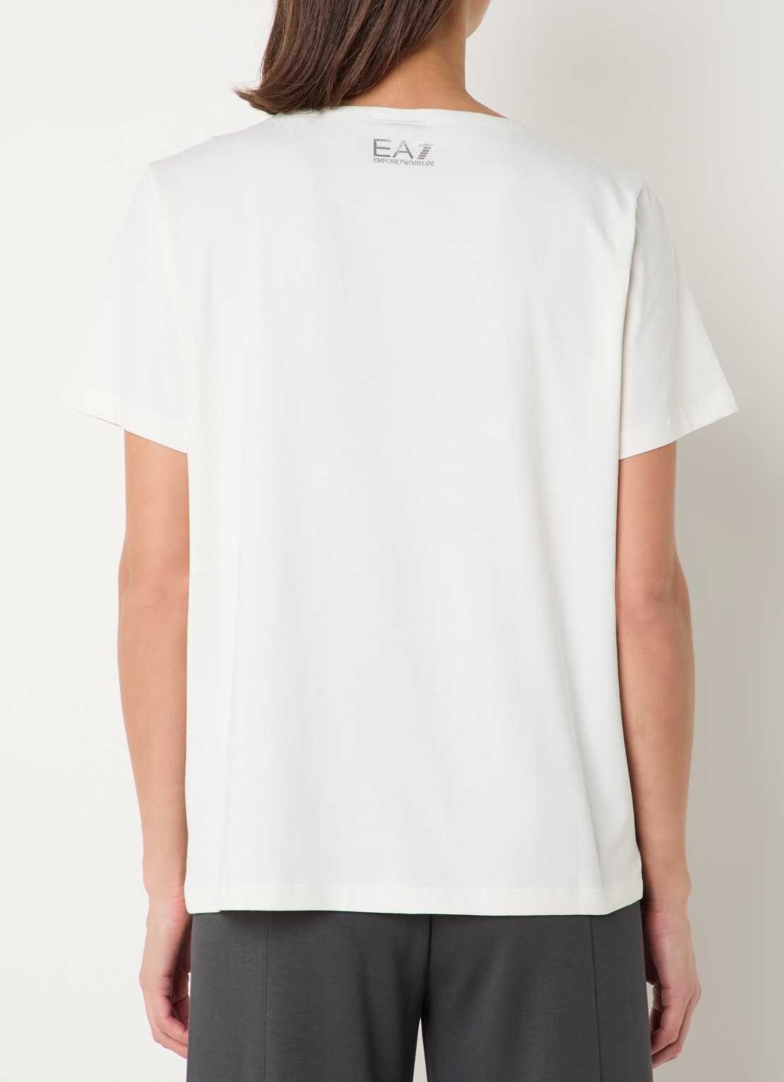 Armani T-shirt met logoprint met strass - achterkant 4 gebroken wit