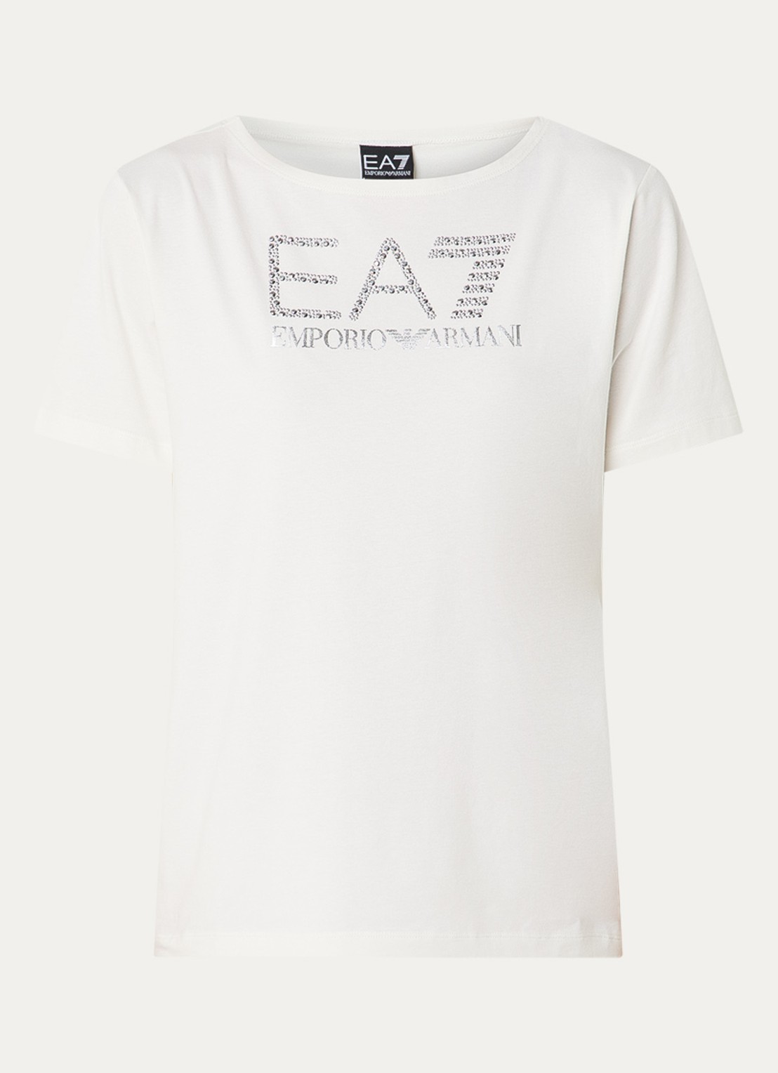 Armani T-shirt met logoprint met strass - voorkant 2 gebroken wit
