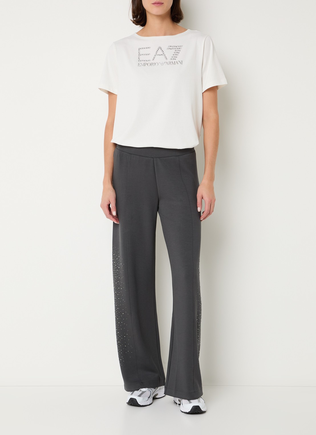 Armani T-shirt met logoprint met strass - voorkant 3 gebroken wit