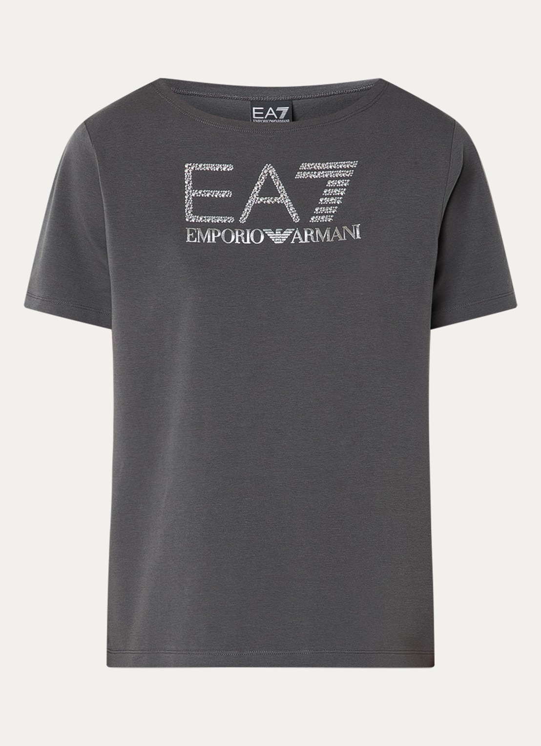 Armani T-shirt met logoprint met strass - voorkant middengrijs