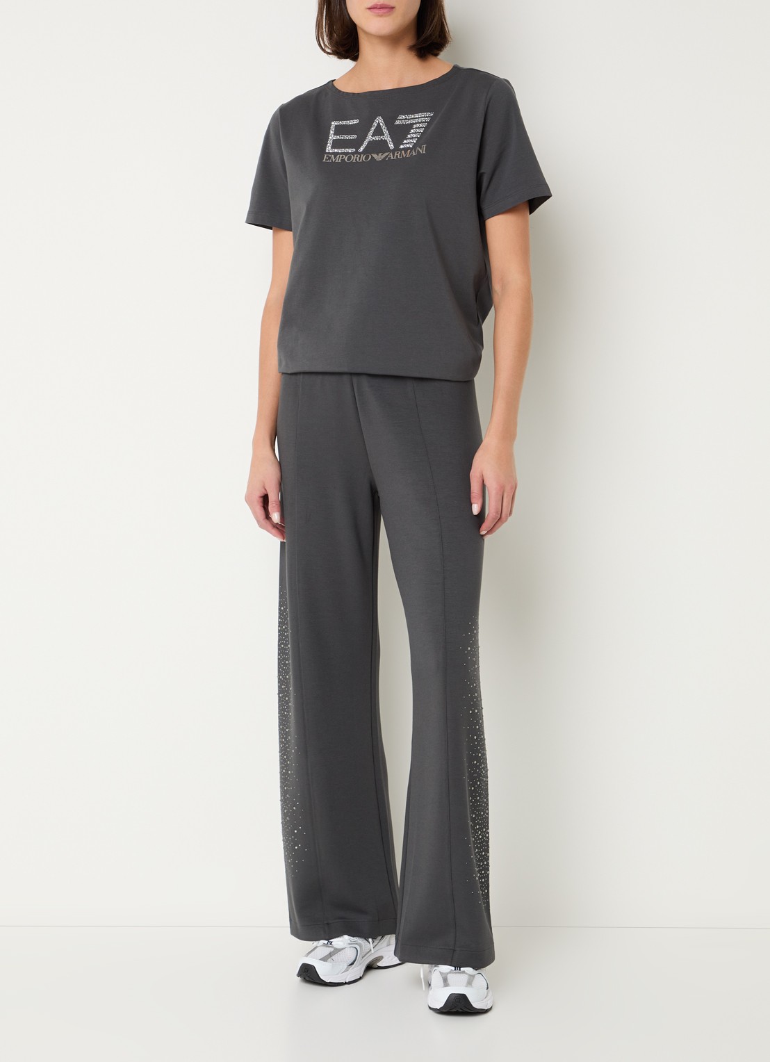 Armani T-shirt met logoprint met strass - voorkant 2 middengrijs